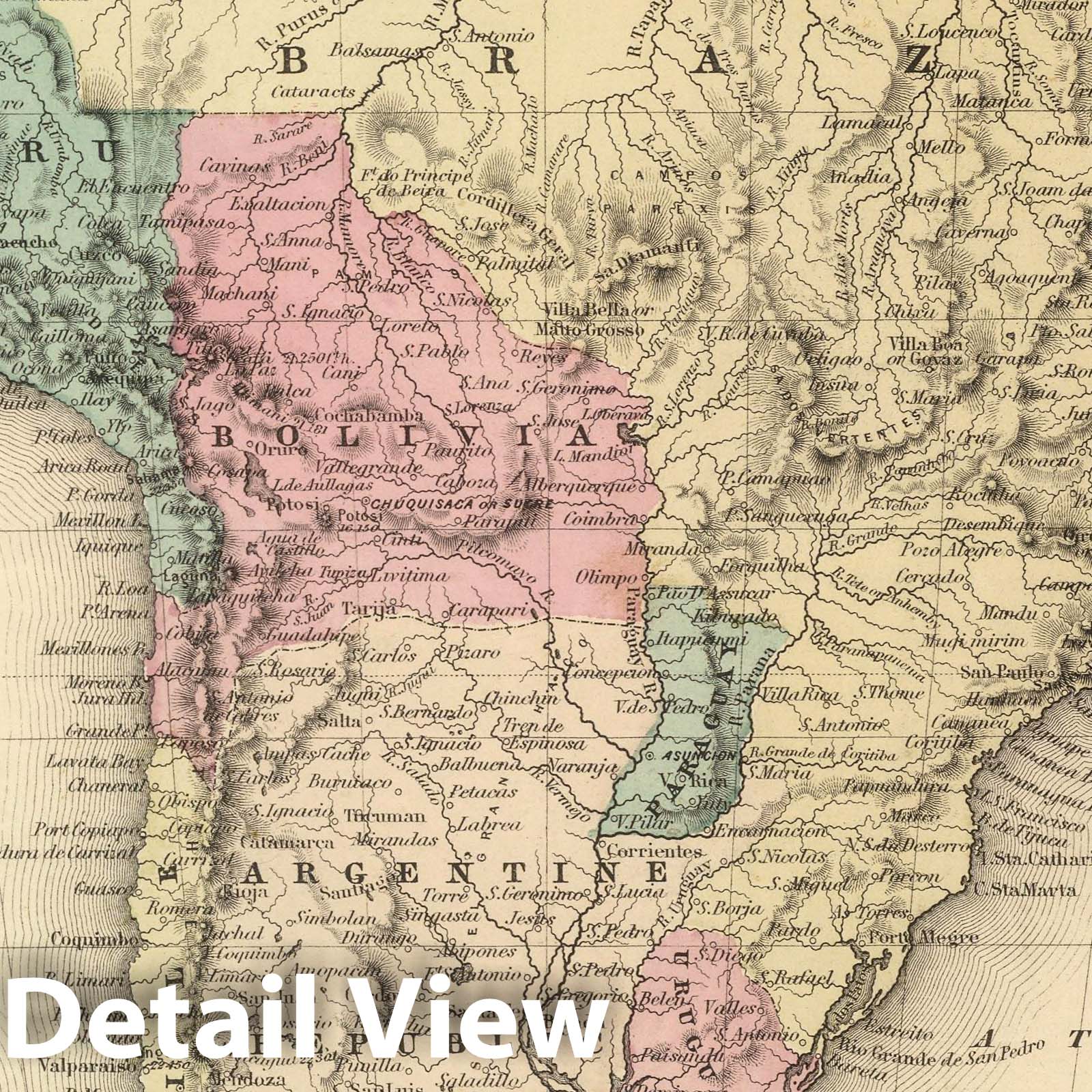 South America - Physical Map, 1857 - Colton's Atlas Historical Map Print