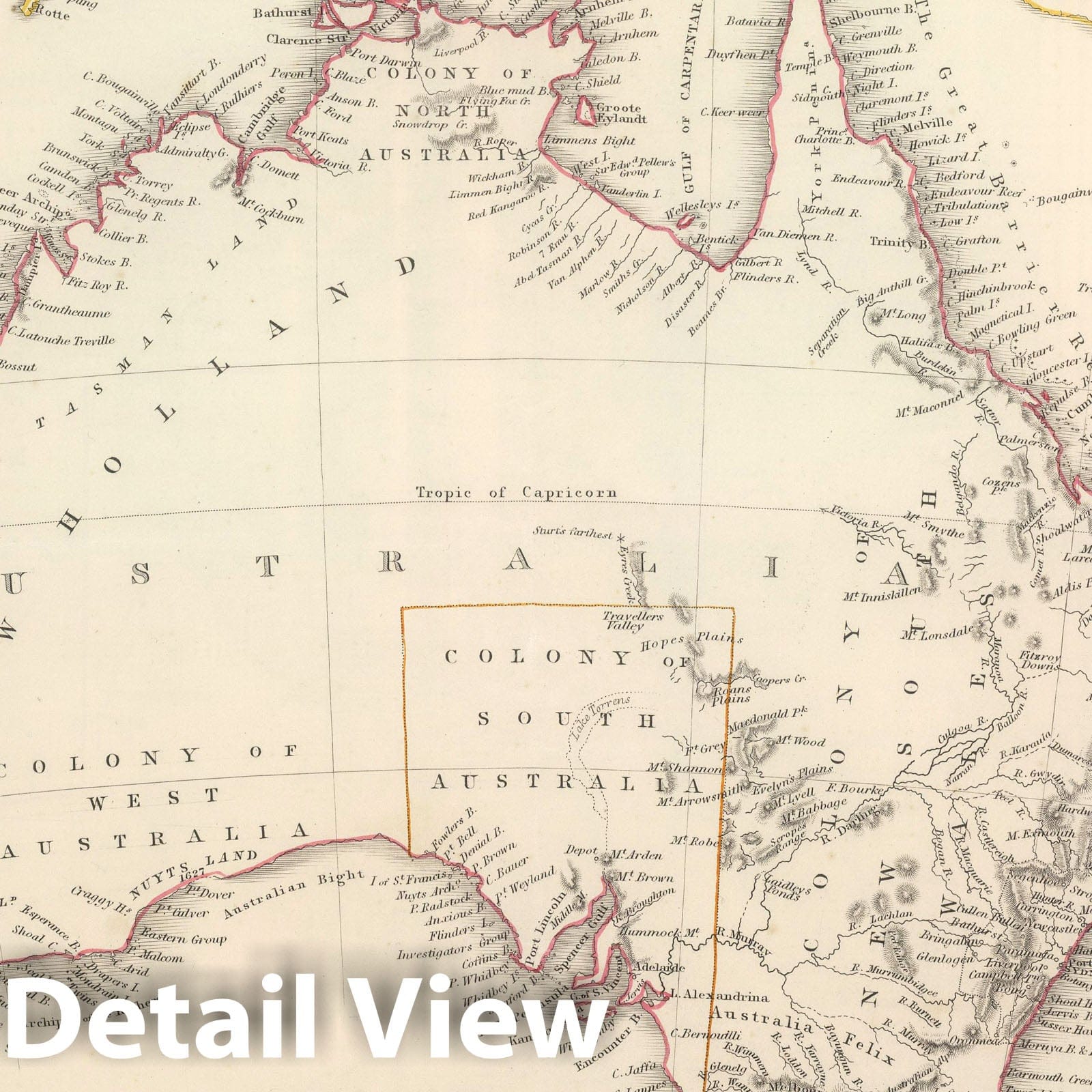 Australia and New Zealand, 1848 - Historical Map Print