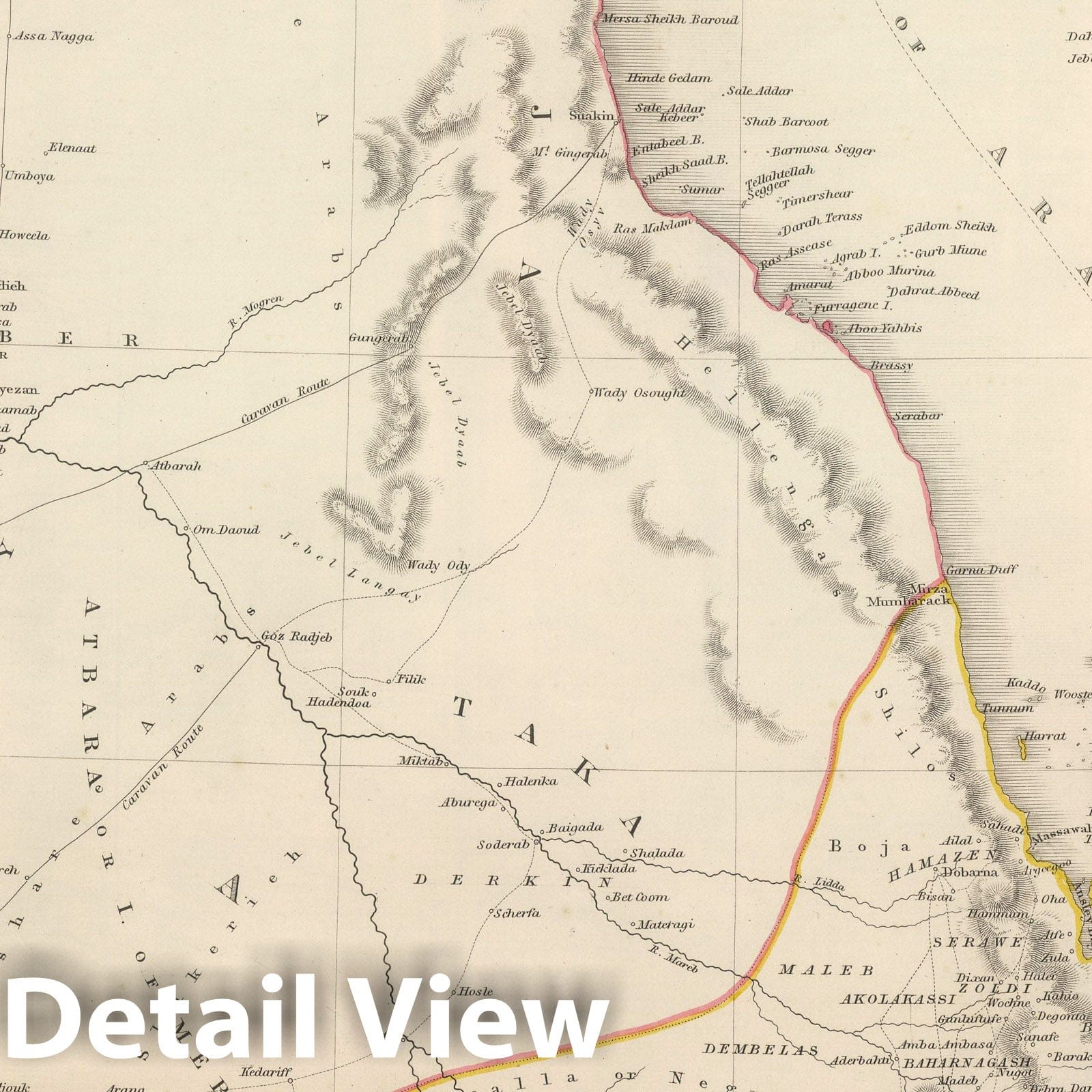 Nubia and Abyssinia to Bab El Mandeb, 1848 - Historical Map Print