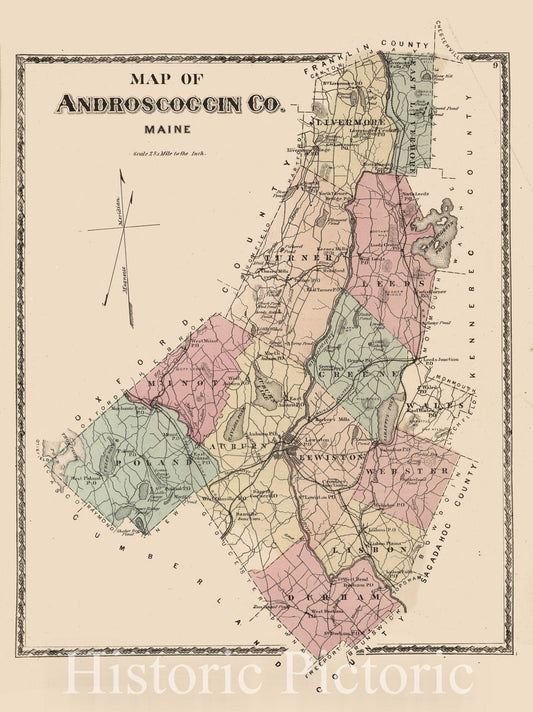 Androscoggin County, Maine - Property Map, 1873 - Historical Map Print
