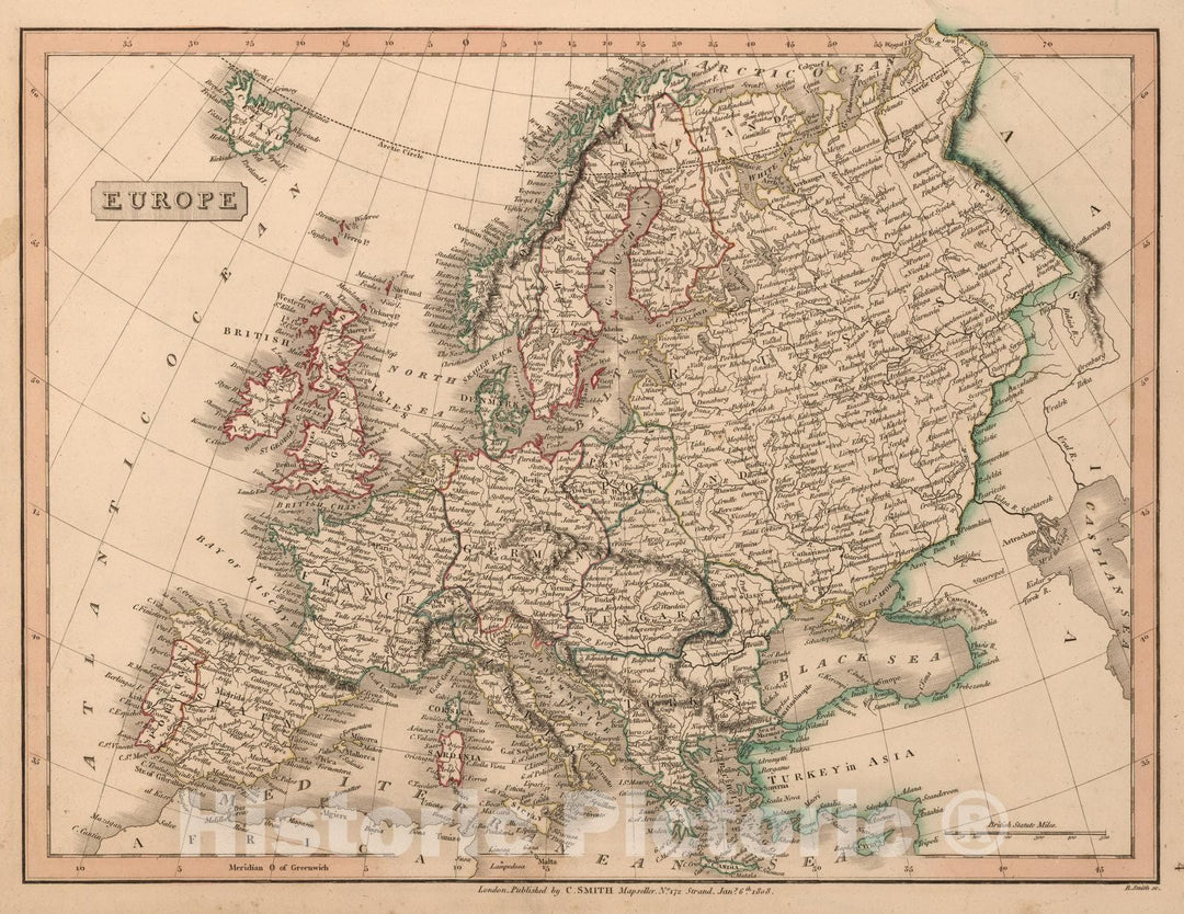 Historic Map : 1808 Europe. v2 - Vintage Wall Art