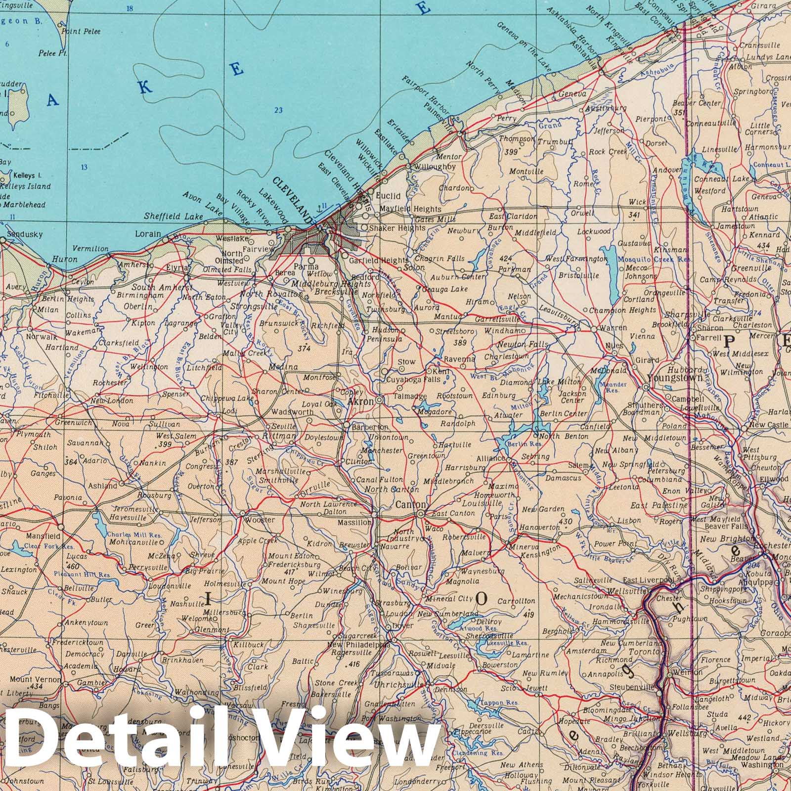 West Pennsylvania and Ohio - Physical Map, 1967 - Historical Atlas Print