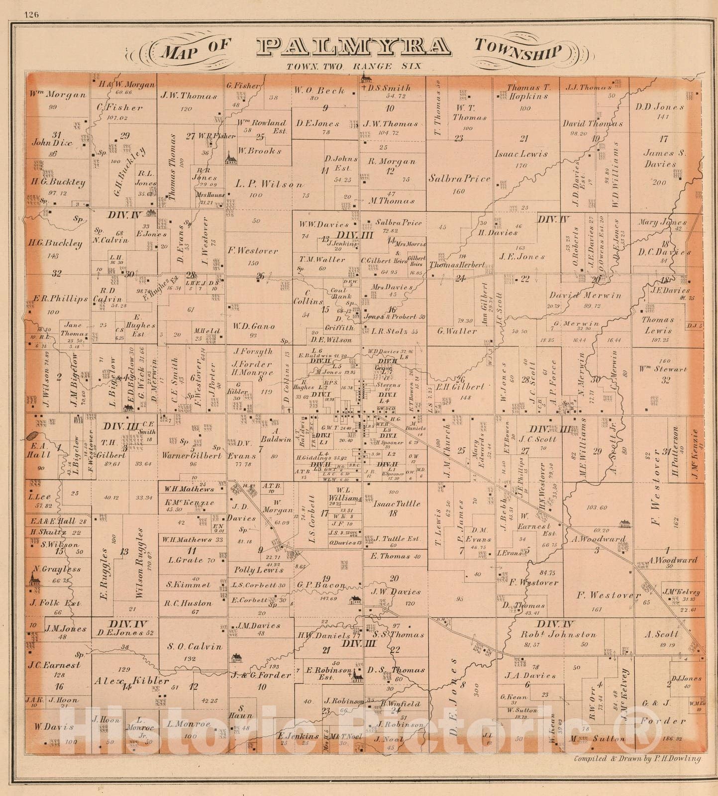 Historic Map : 1874 Palmyra Township, Portage County, Ohio. - Vintage Wall Art