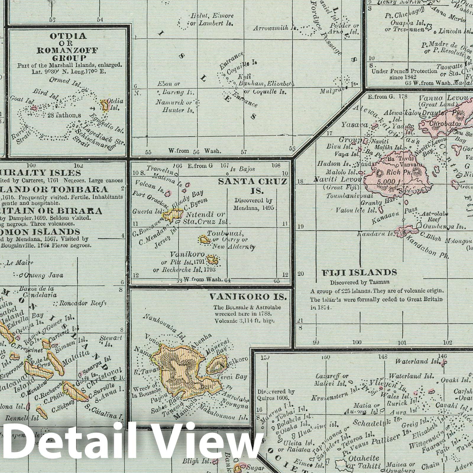 Pacific Islands - Railroad Map, 1889 - Cram's Atlas Reproduction