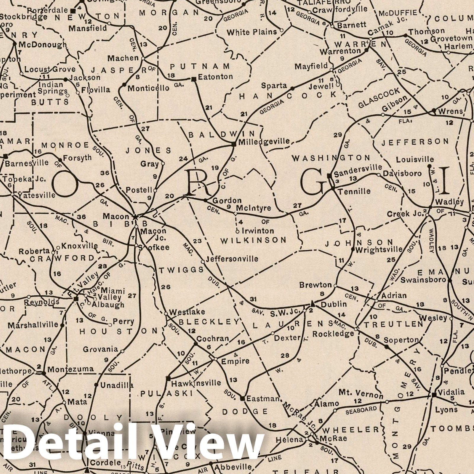 Georgia - Railroad Map, 1924 - Rand McNally Commercial Atlas Reproduction
