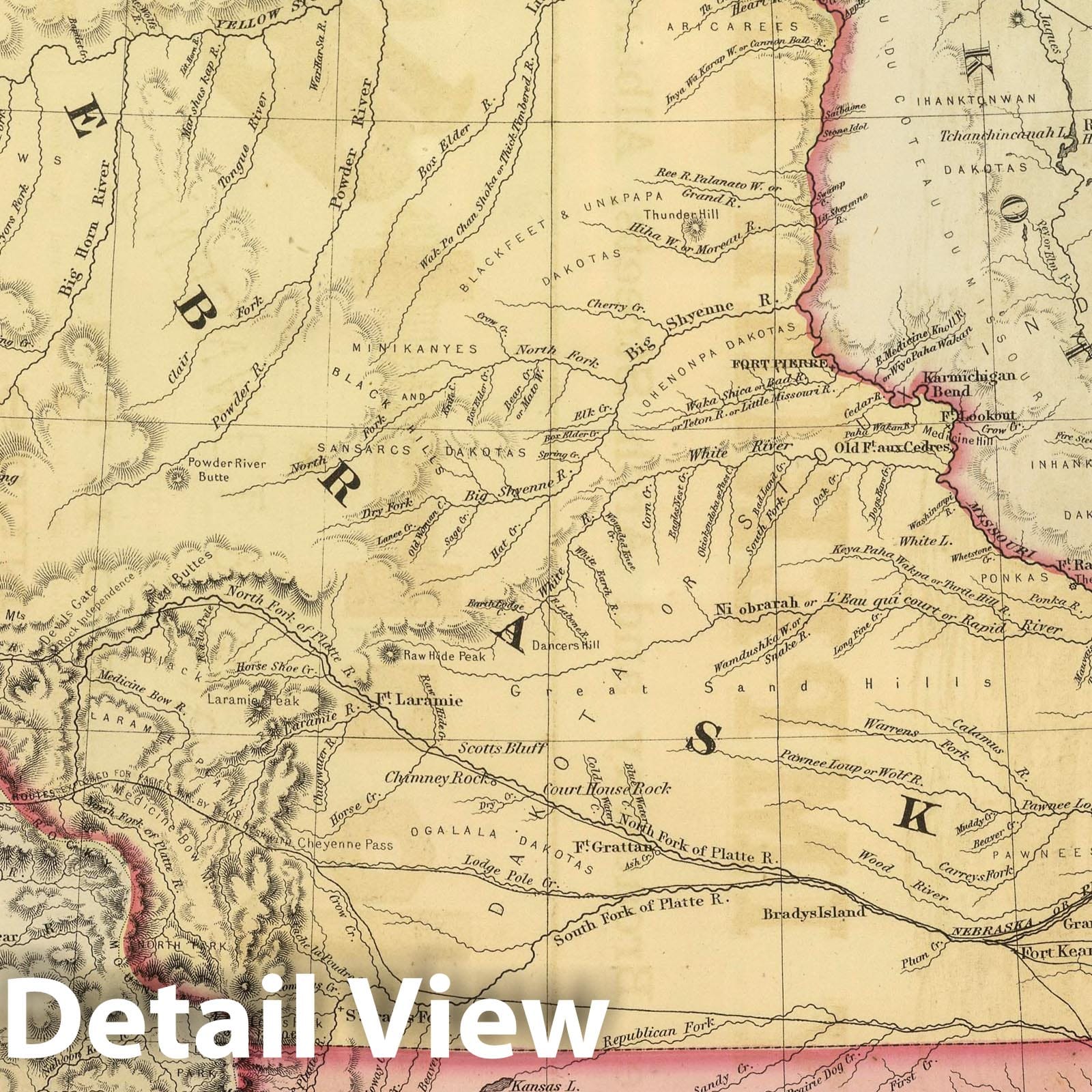 Nebraska and Kansas - Physical Map, 1857 - Historical Map Print