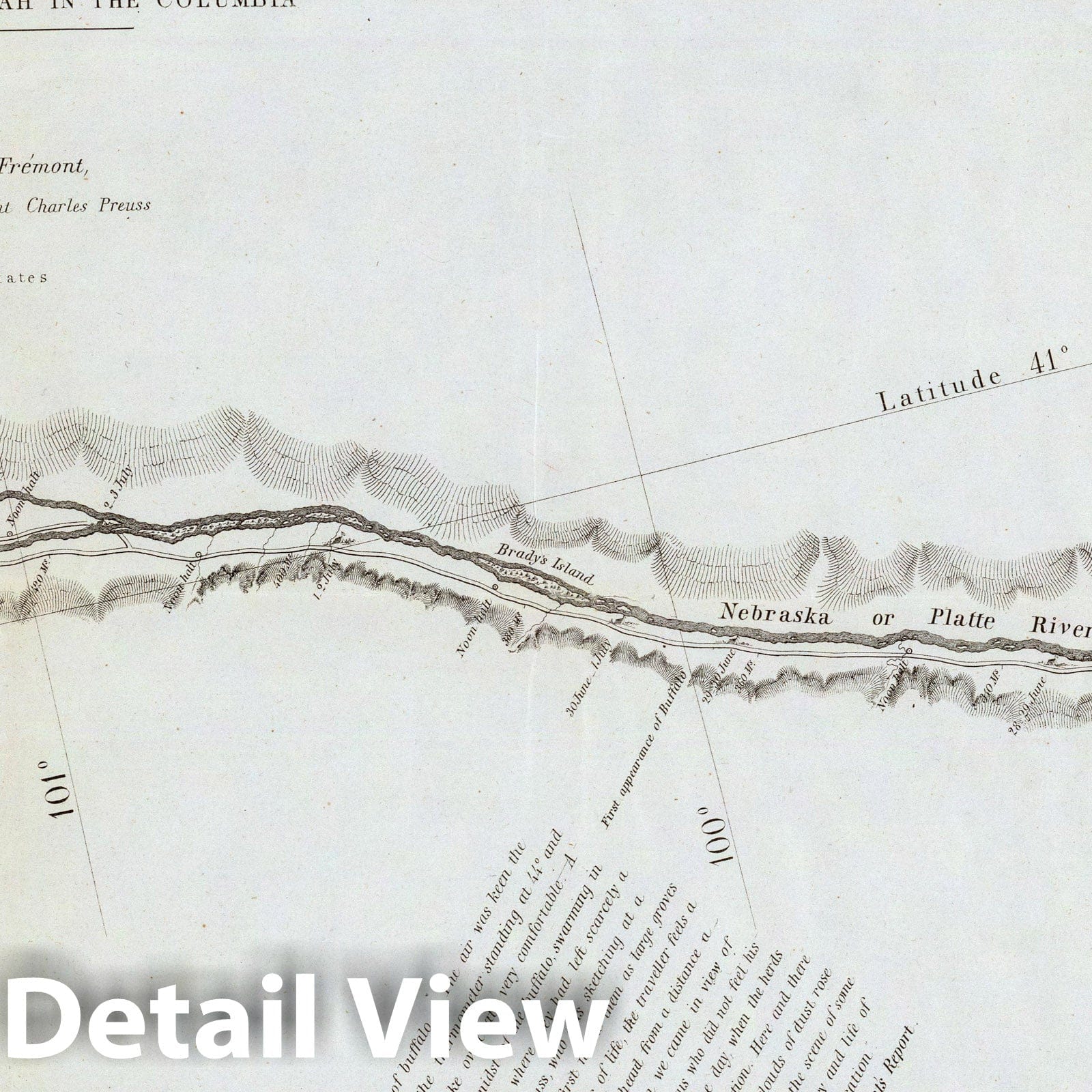 Road from Missouri to Oregon, Section II - 1846 Topographic Map Print
