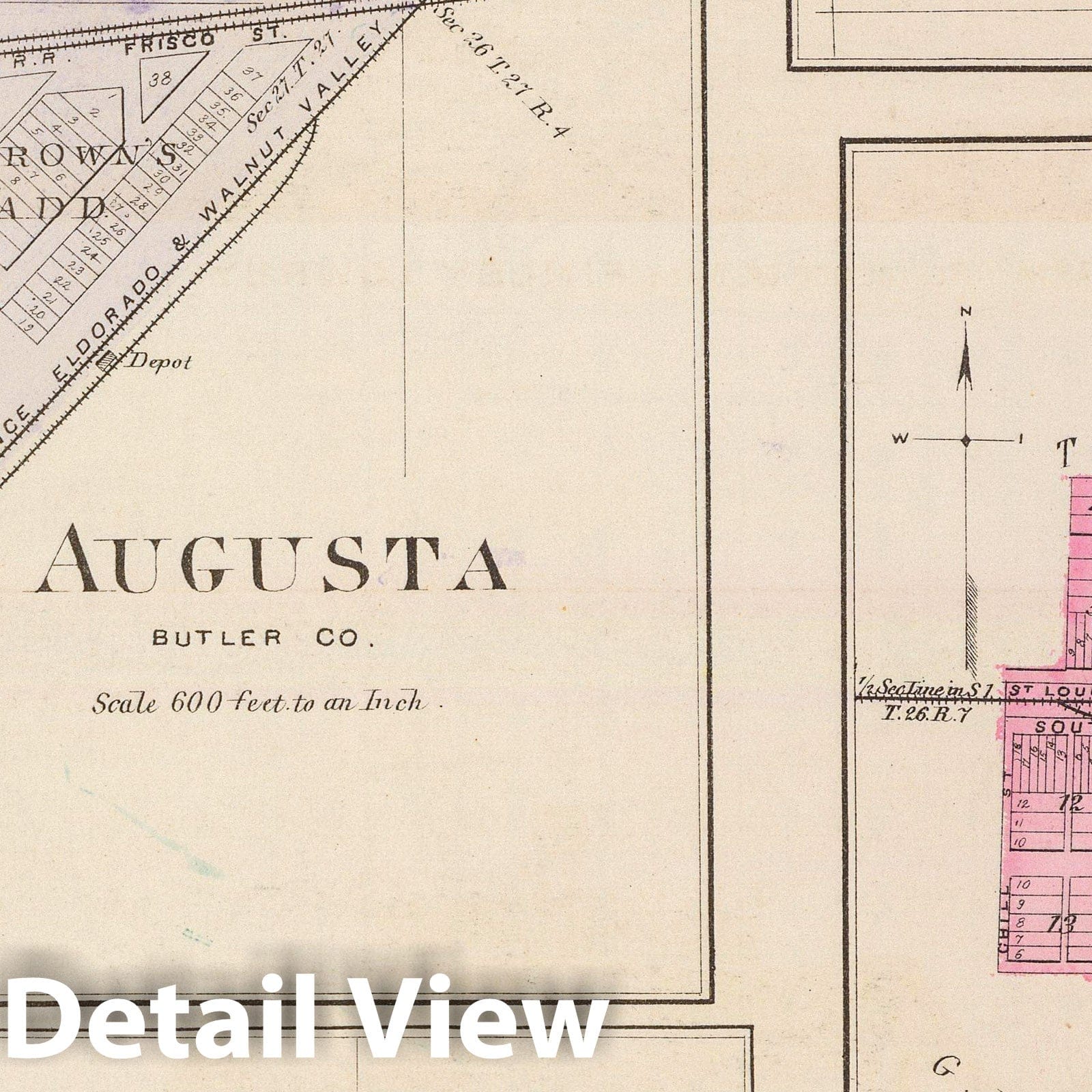 Augusta, Degraff, Rosalia, Ottumwa, and Aliceville, Kansas - 1887 Historical Map Print