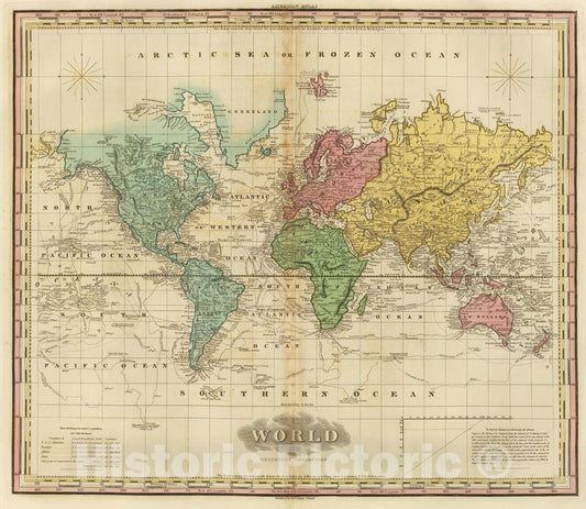 Historic Map : 1825 The World On Mercators Projection. - Vintage Wall Art