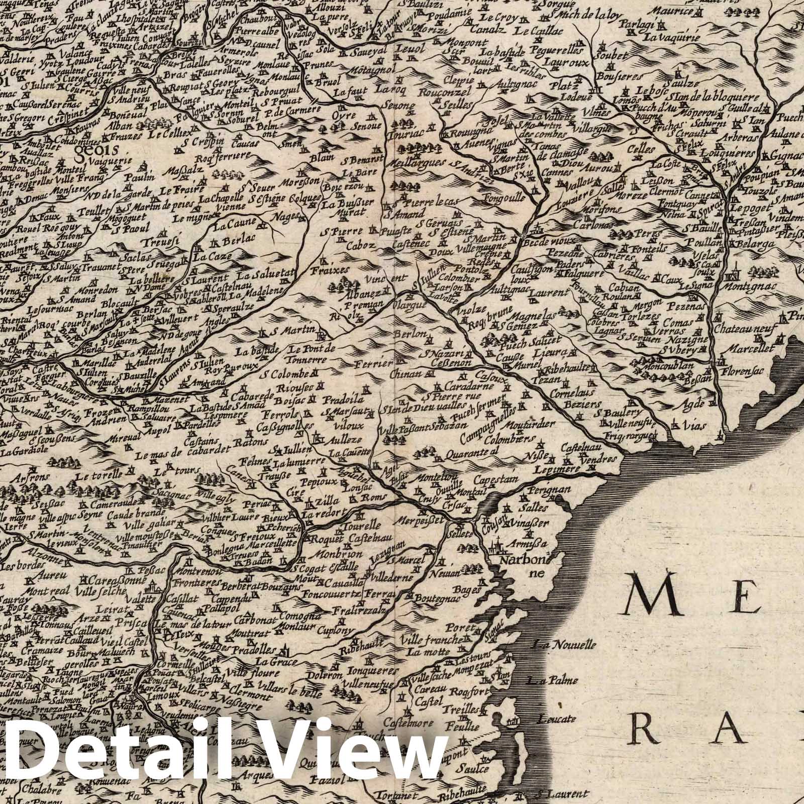 Southern Languedoc, France 1632 Historical Map Print