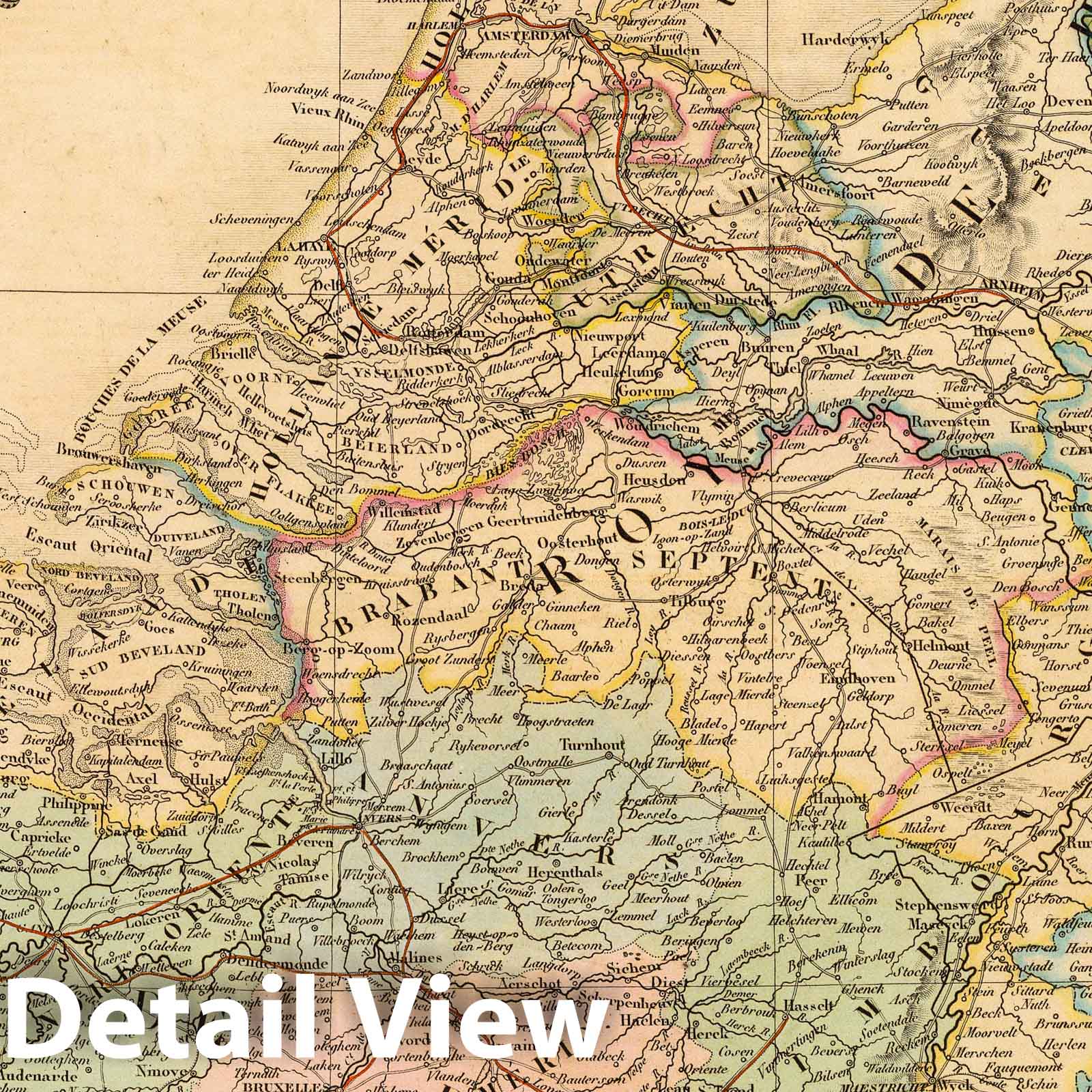 Netherlands, Belgium and Luxembourg 1846 Historical Map Print