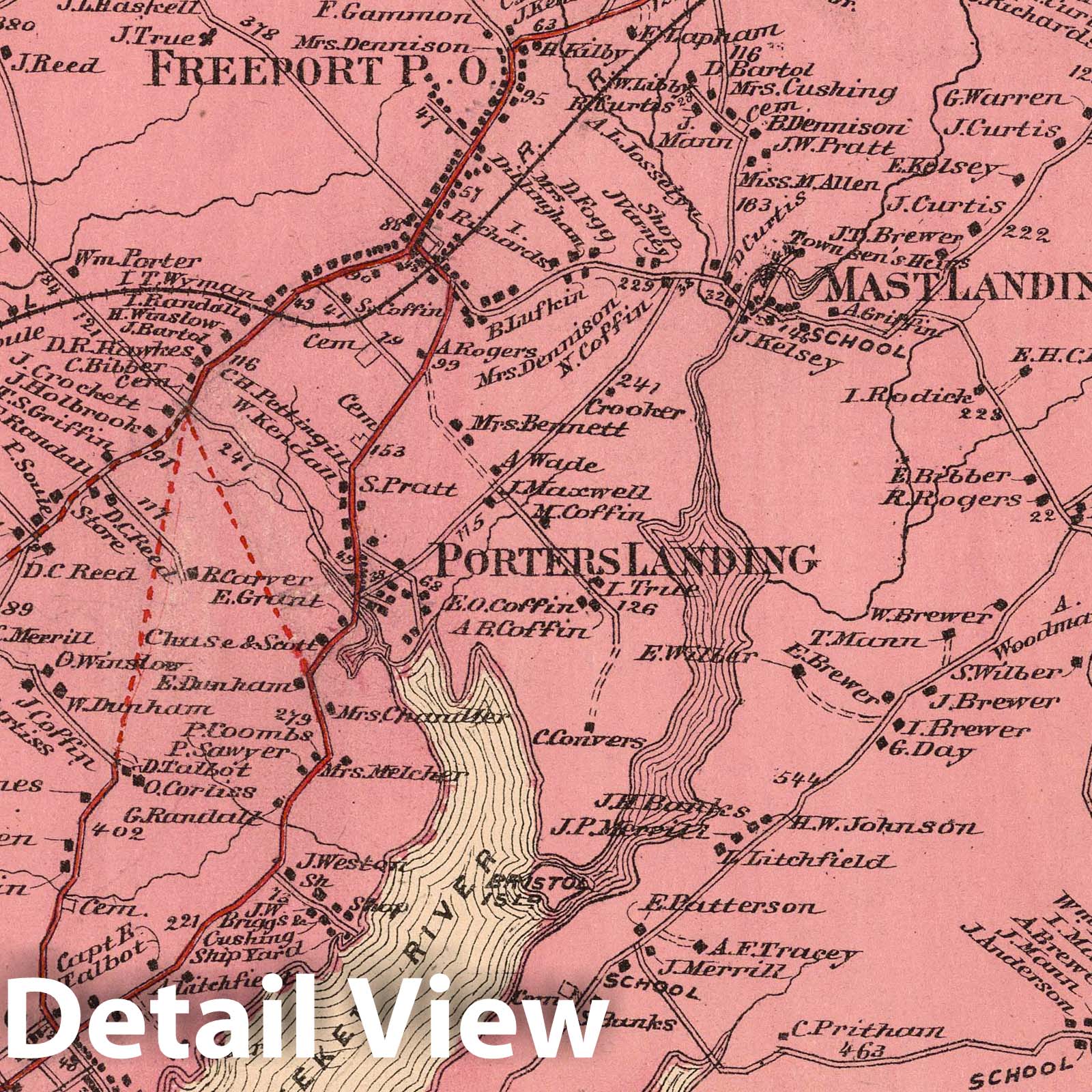 Freeport Township - Property Map, 1871 - Historical Maine Atlas Plate