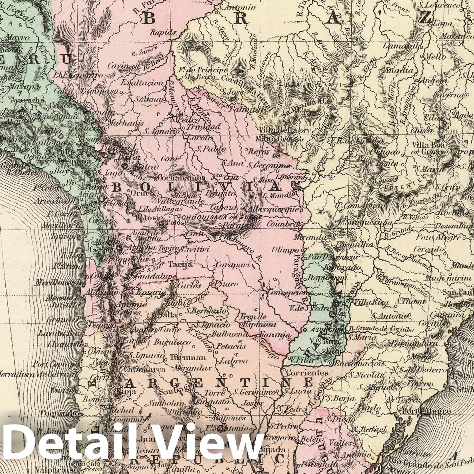 South America - Railroad Map, 1874 - Historical Map Print