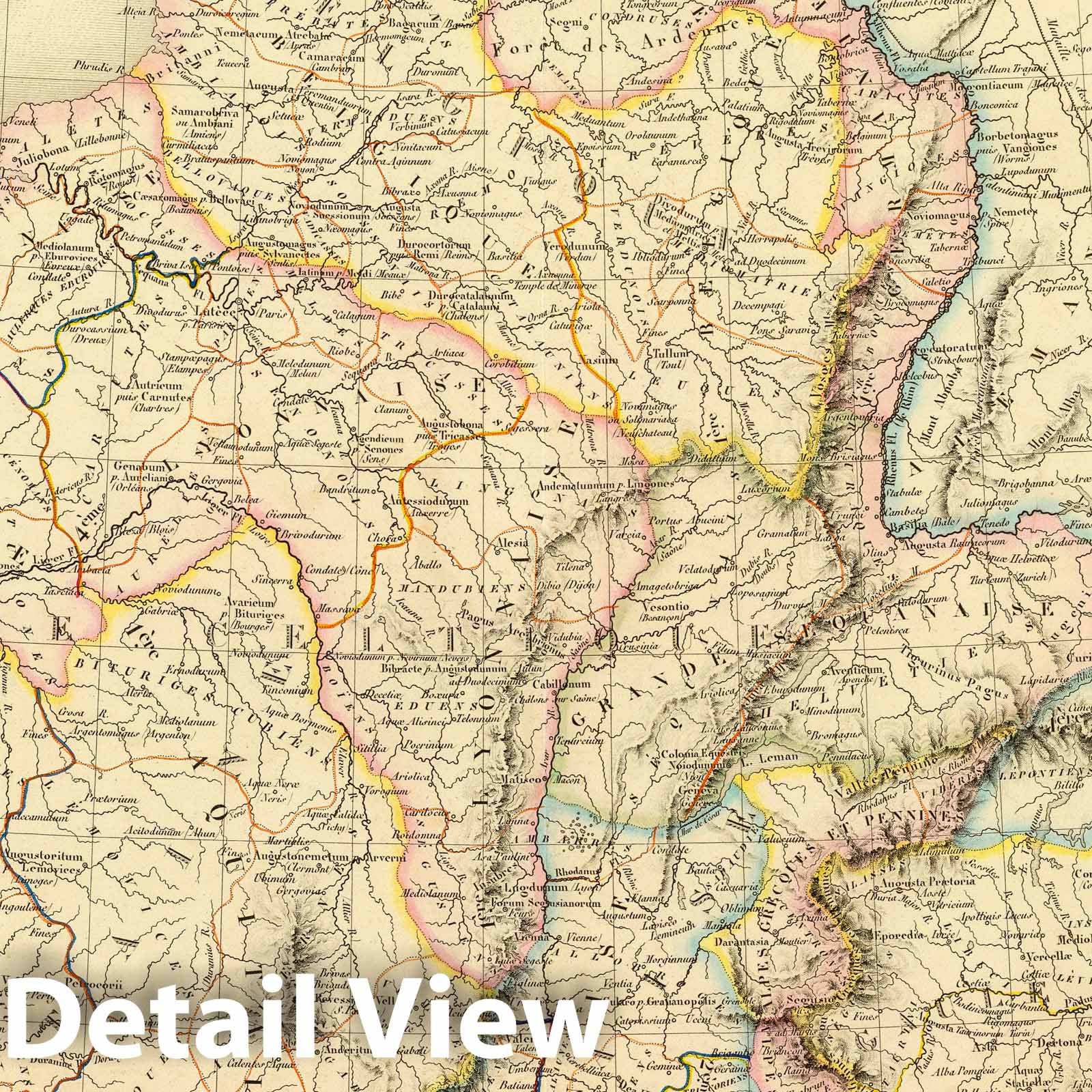 Gaul, Northern Italy, and Germania, 1845 - Historical Map Print