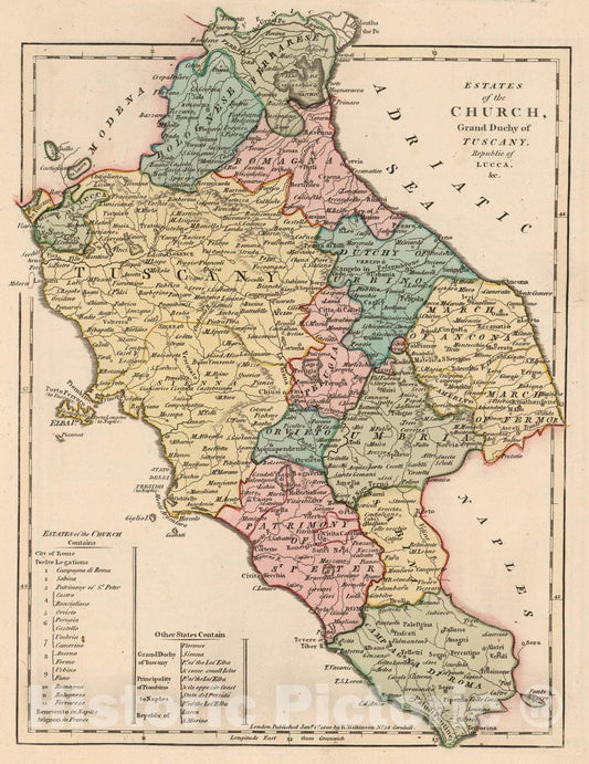 Historic Map : 1800 Estates of the Church, Grand Duchy of Tuscany, Republic of Lucca v2 - Vintage Wall Art