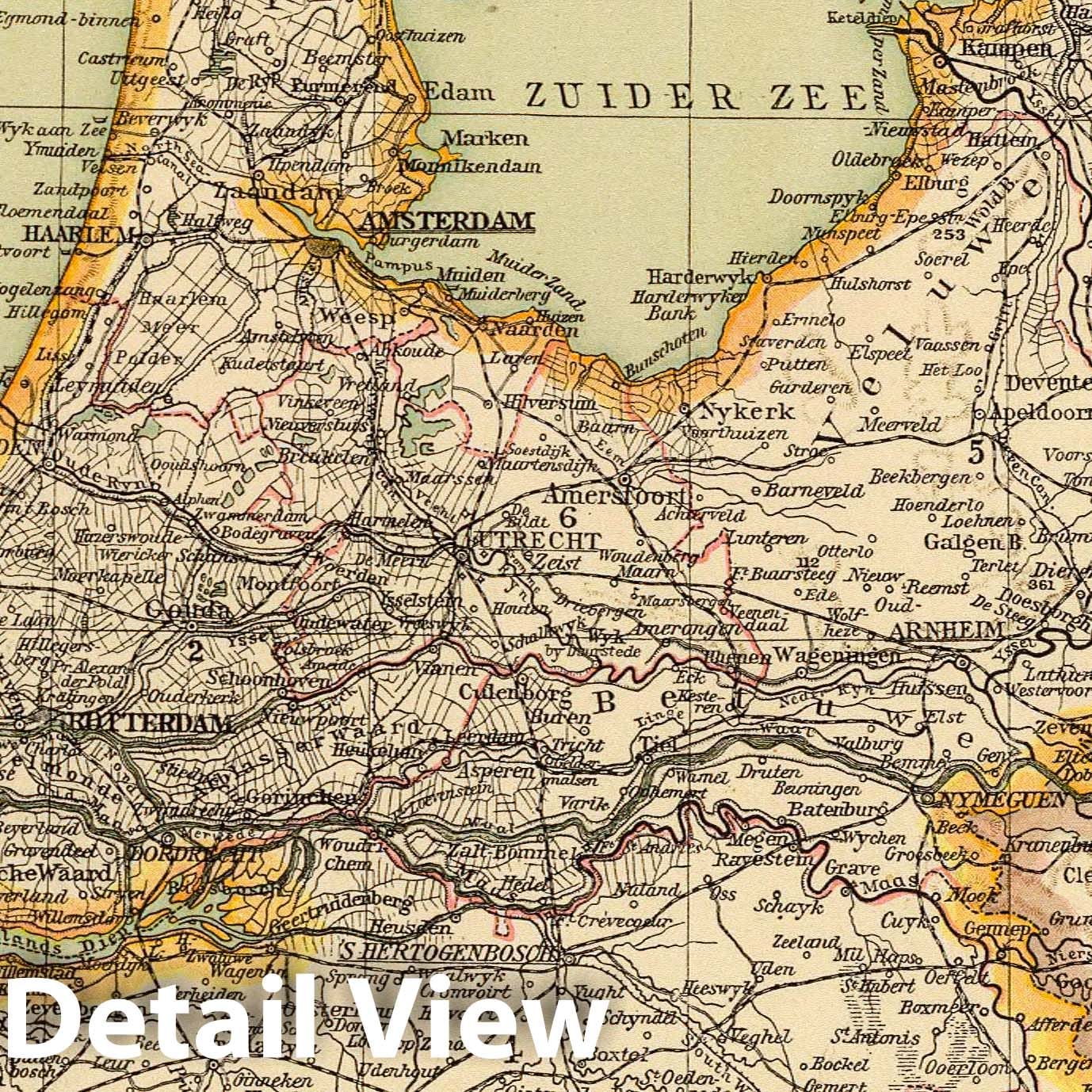 Netherlands - Railroad Map, 1895 - Historical Map Print