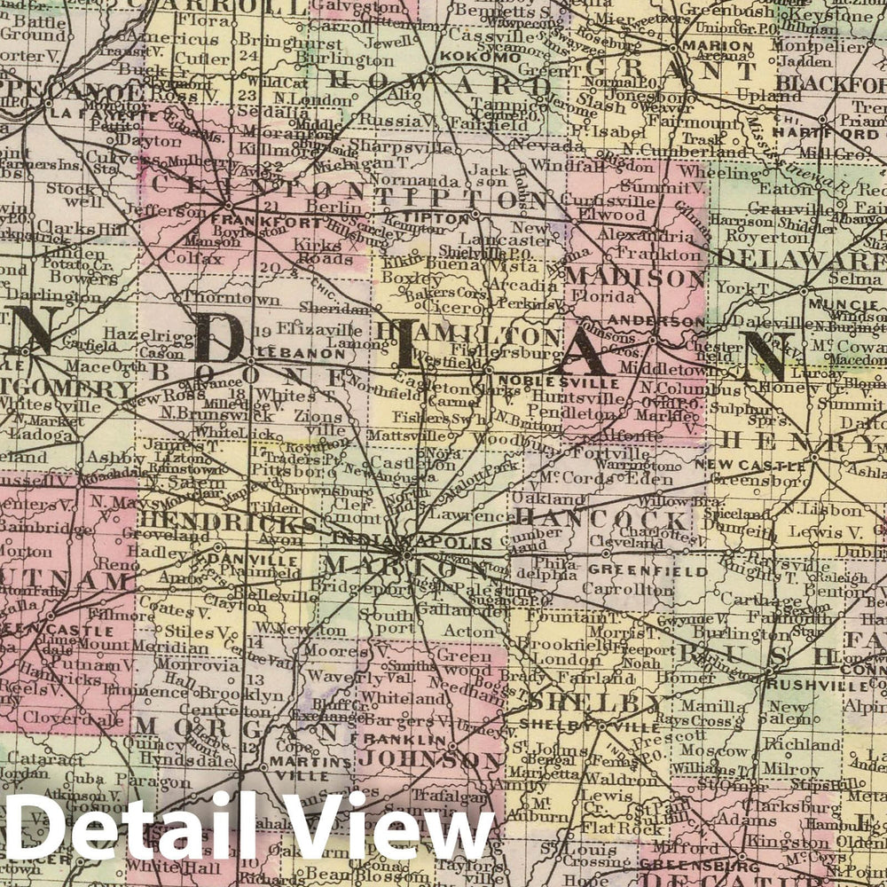 Historic Wall Map : 1884 Indiana - Vintage Wall Art