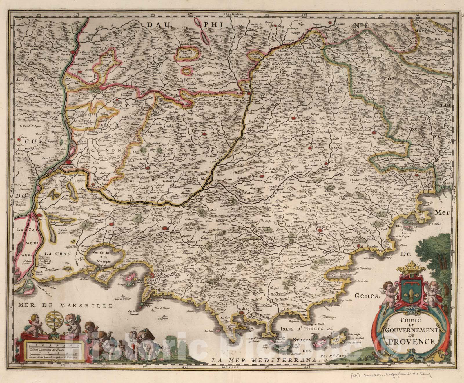 Historic Map : Provence , France 1682 Comte et Gouvernement de Provence. , Vintage Wall Art