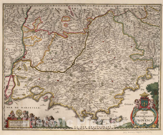 Historic Map : Provence , France 1682 Comte et Gouvernement de Provence. , Vintage Wall Art
