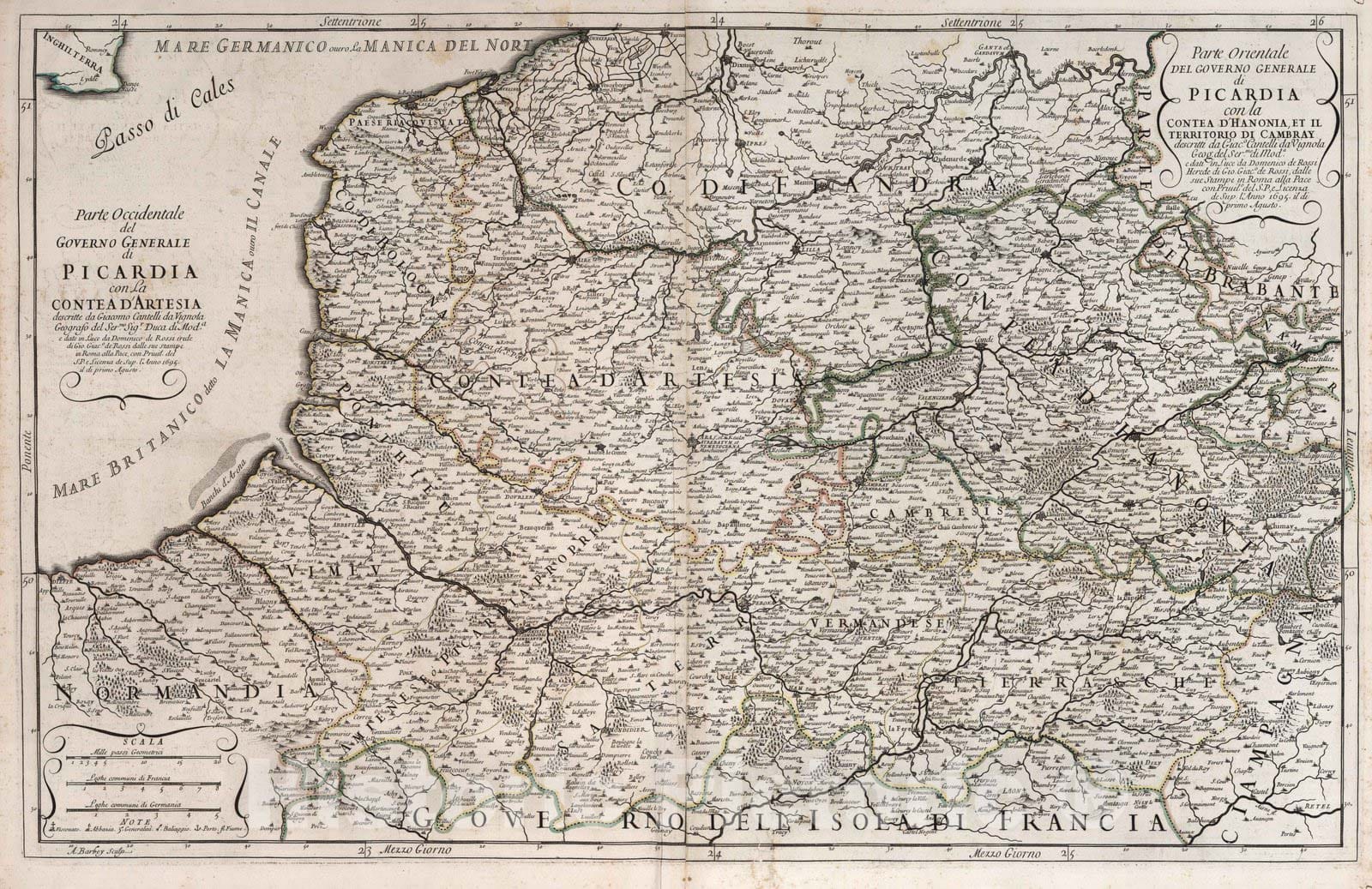 Historic Map : France, , Europe 1695 Governo Generale di Picardia , Vintage Wall Art