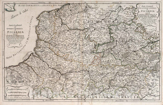 Historic Map : France, , Europe 1695 Governo Generale di Picardia , Vintage Wall Art
