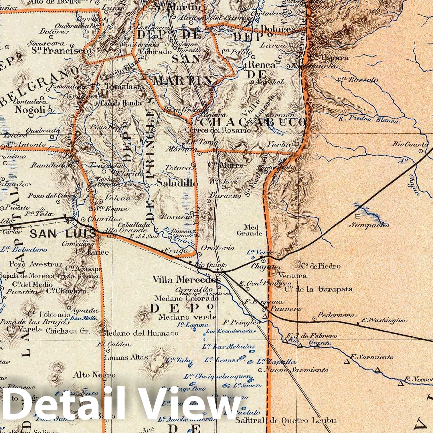 San Luis, Argentina - Railroad Map, 1888 - Historical Map Reproduction