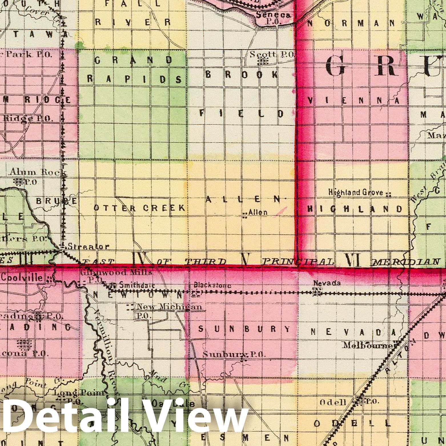 La Salle, Grundy, and Livingston Counties, Illinois - Railroad Map, 1870