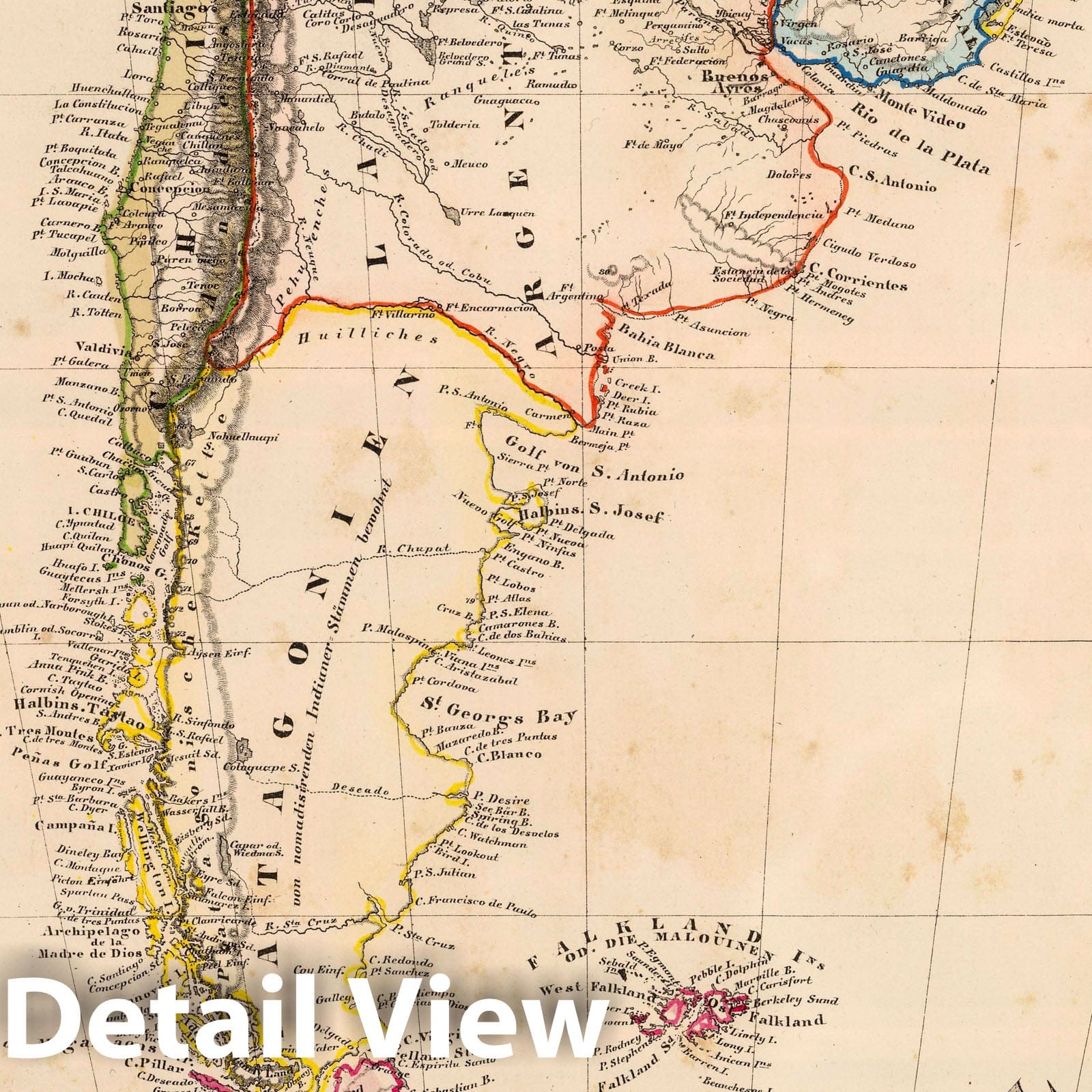 South America - Southern Portion, 1855 - Historical Map Print
