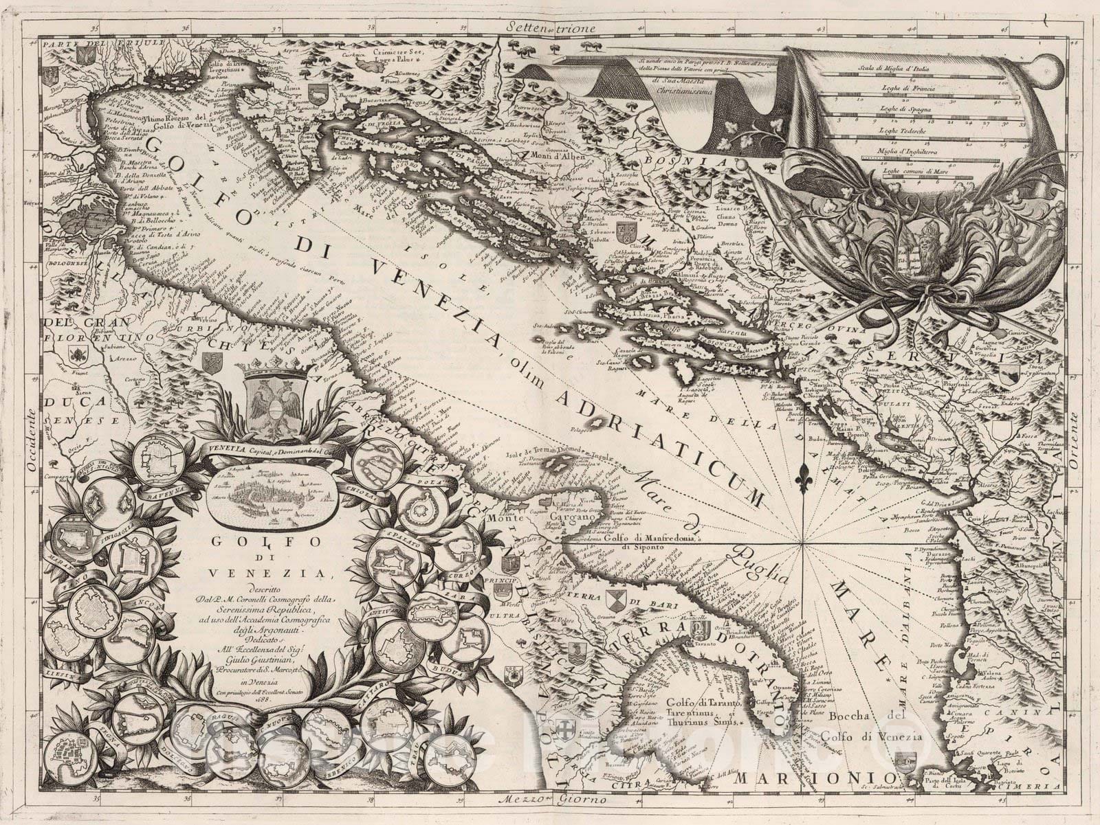 Gulf of Venice - River Map, 1688 - Historical Nautical Map Print