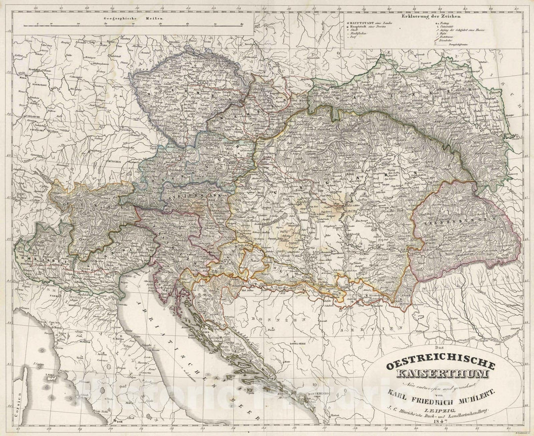 Historic Map : Austria, 1847 Das Osterreichischen Kaiserthums , Vintage Wall Art