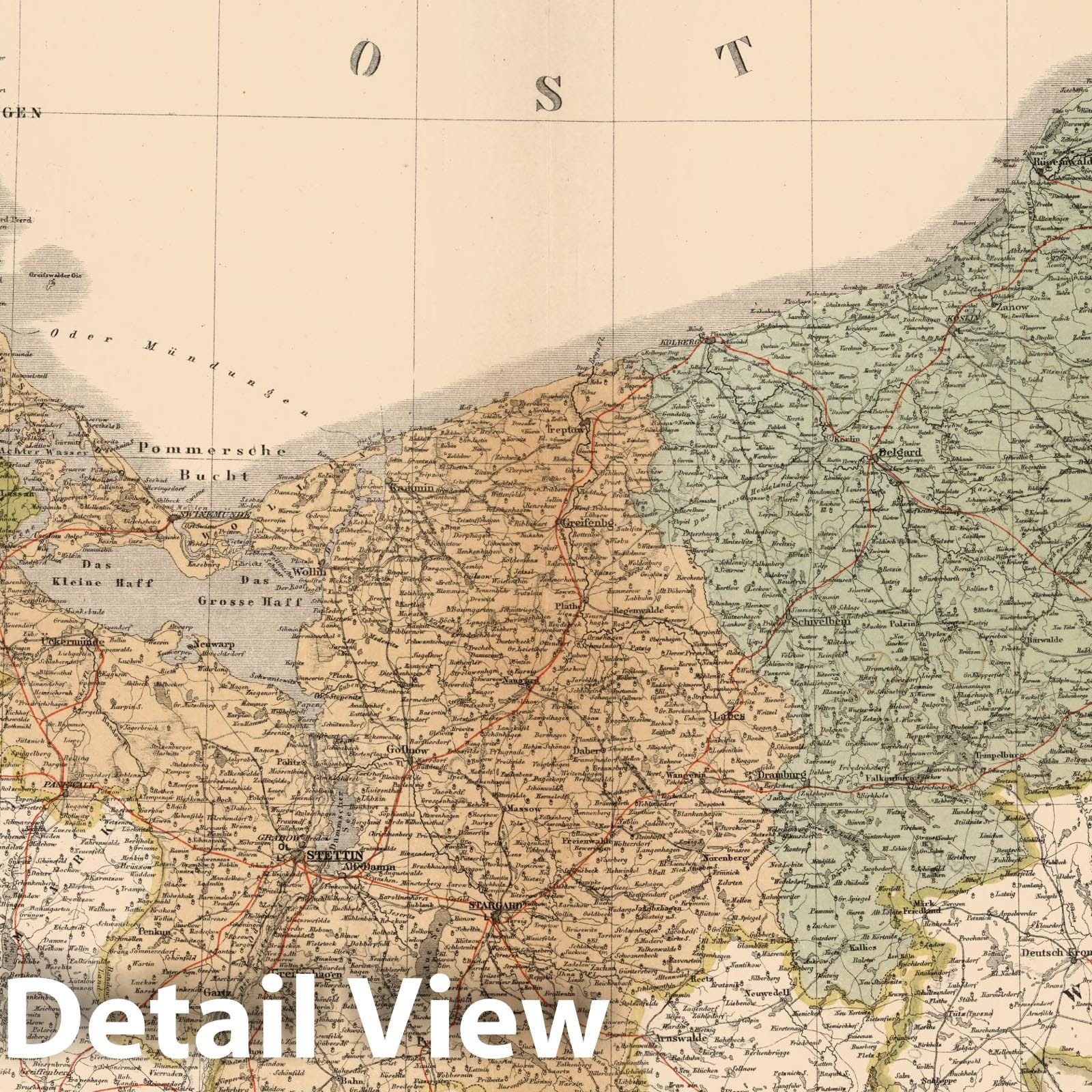 Pomerania (German Province), Germany and Poland, 1886 - Historical Map Print