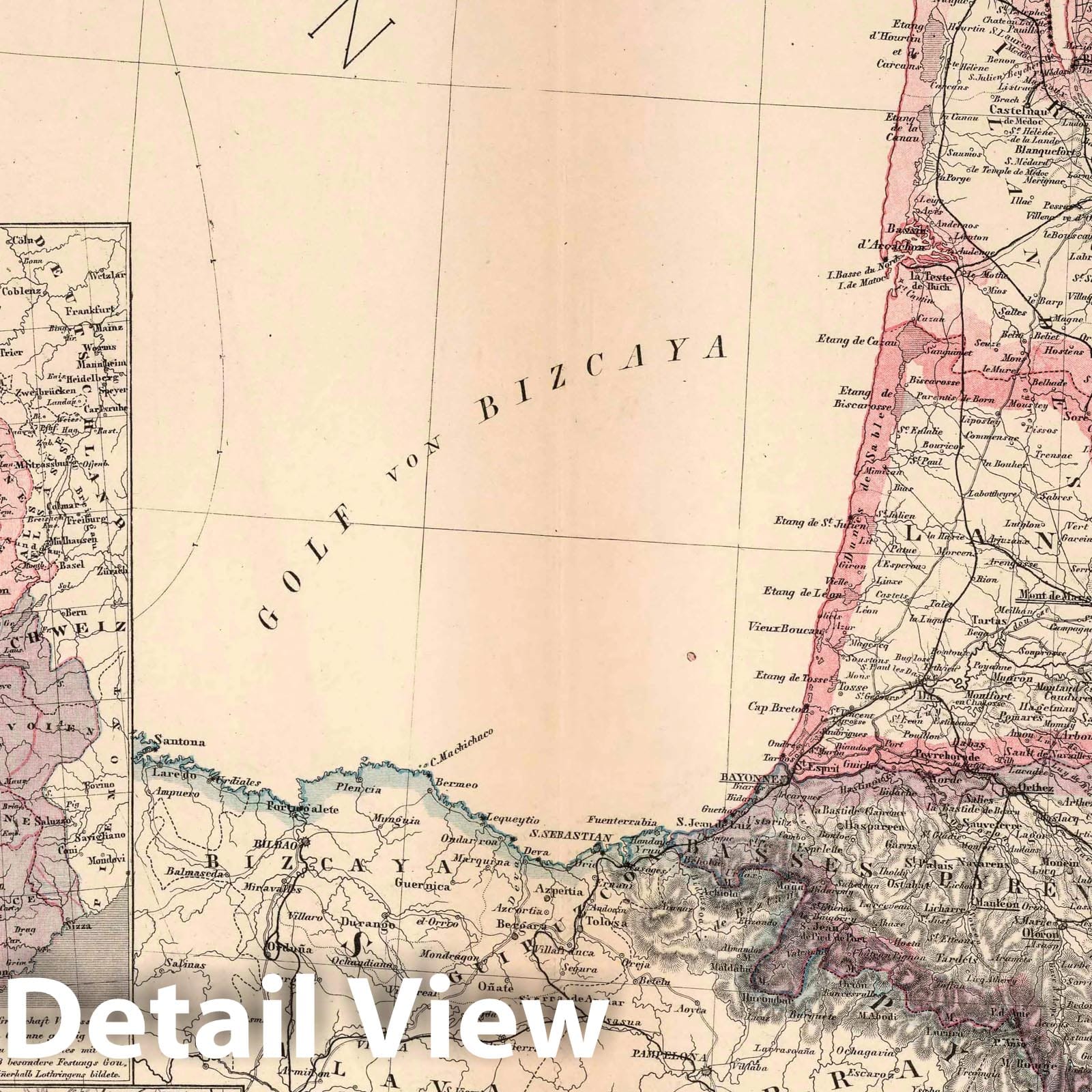 Southwest France and Adjacent Regions, 1886 - Historical Map Print