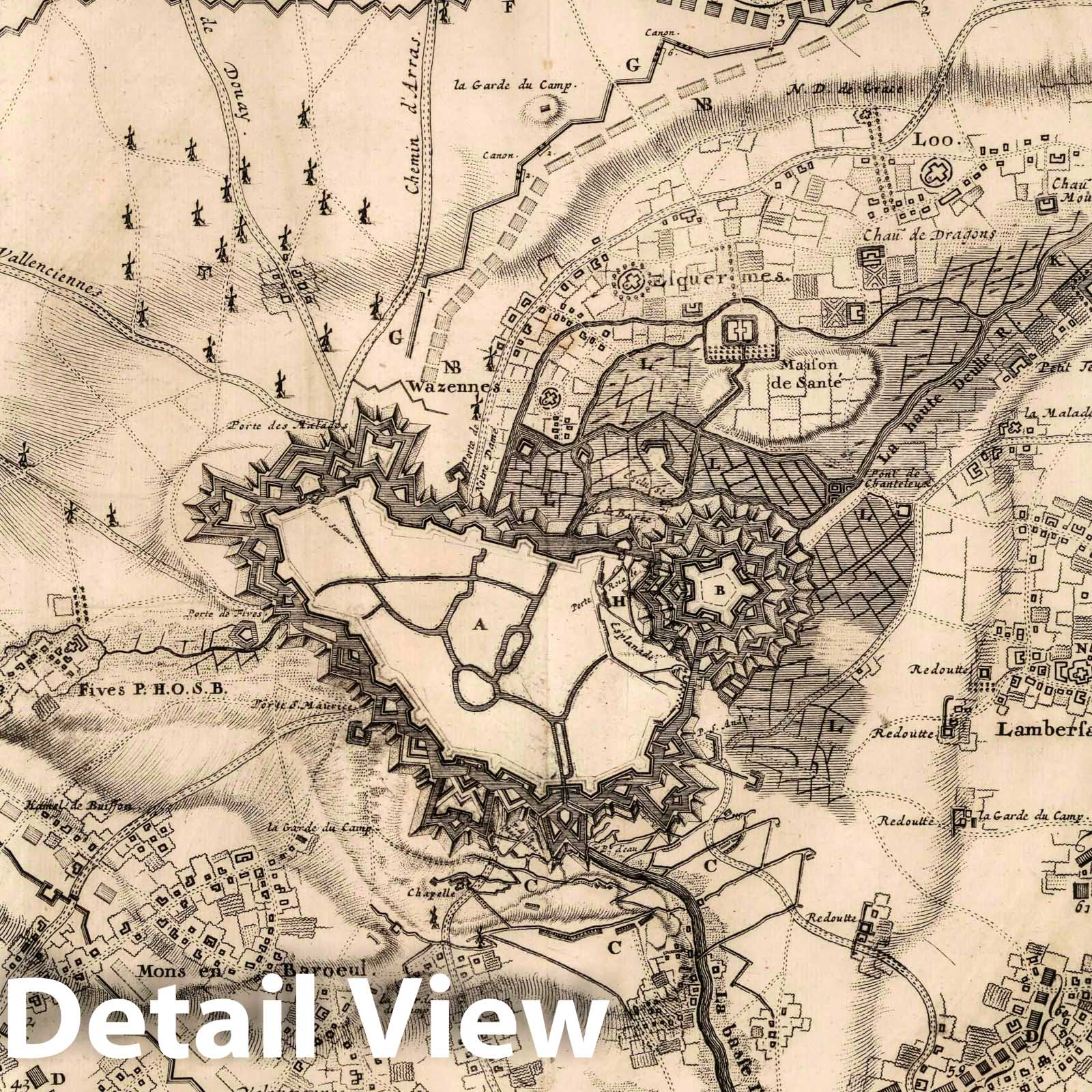Siege of Lille Belgium 1708 - Military Map Print