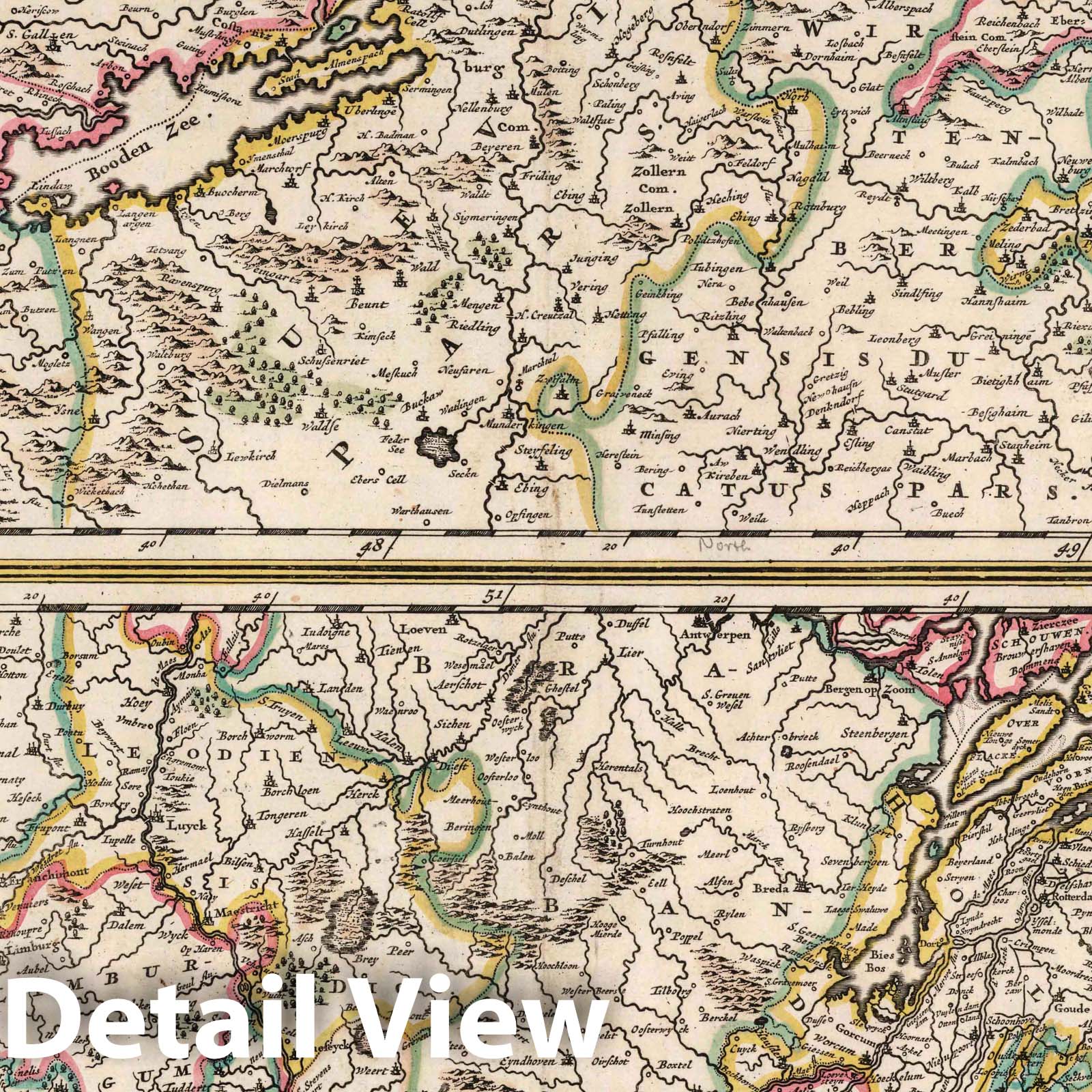 Rhine River and Netherlands 1682 Historical Map Print
