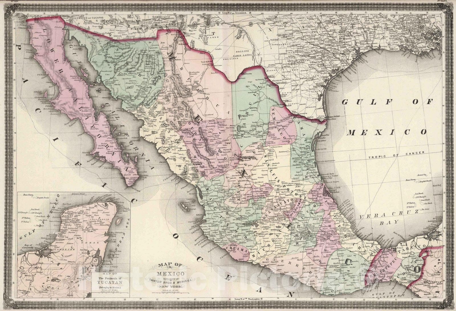 Historic Wall Map : 1874 Mexico. v1 - Vintage Wall Art