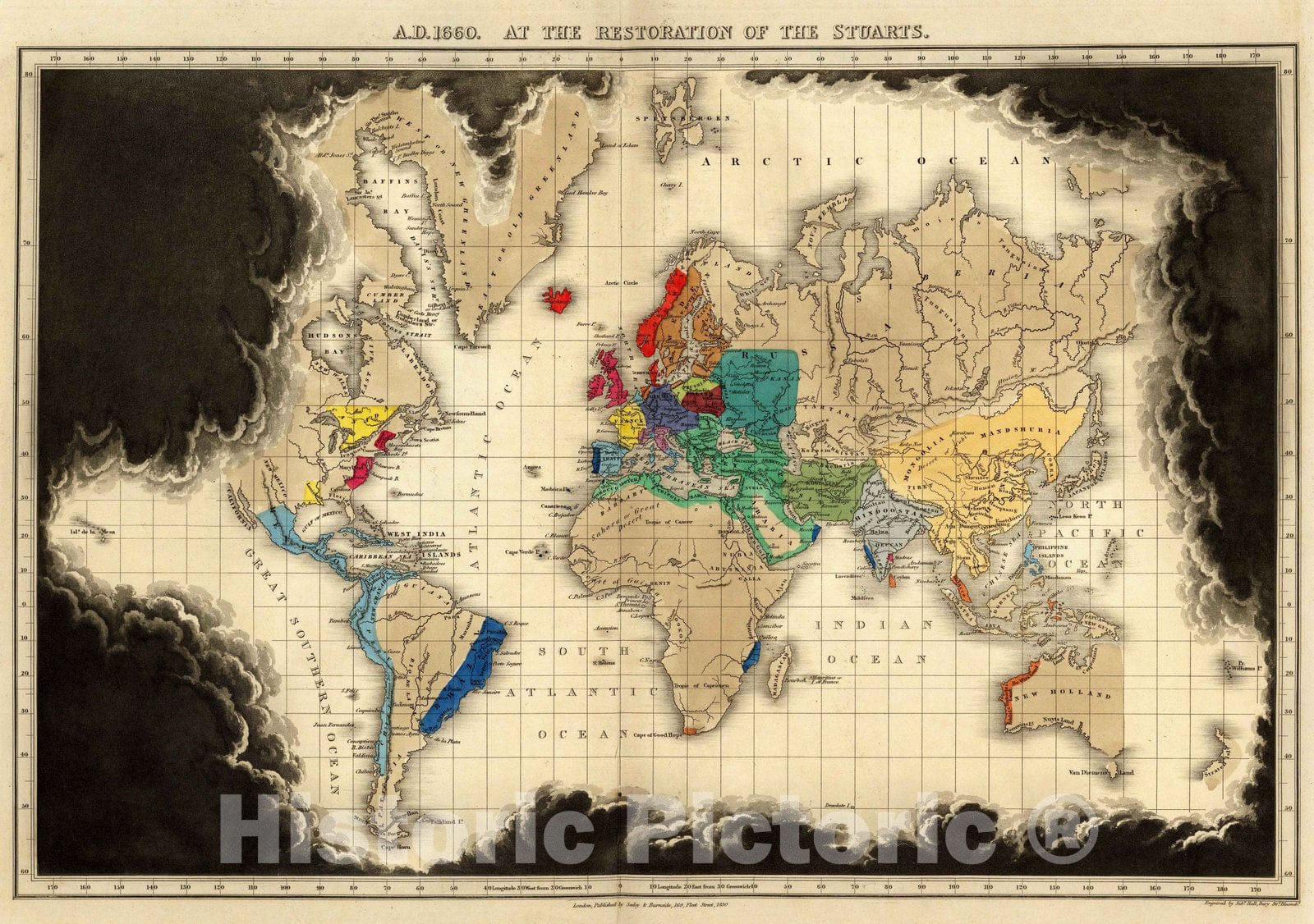 Historic Map : 1830 A.D. 1660. At The Restoration Of The Stuarts. - Vintage Wall Art