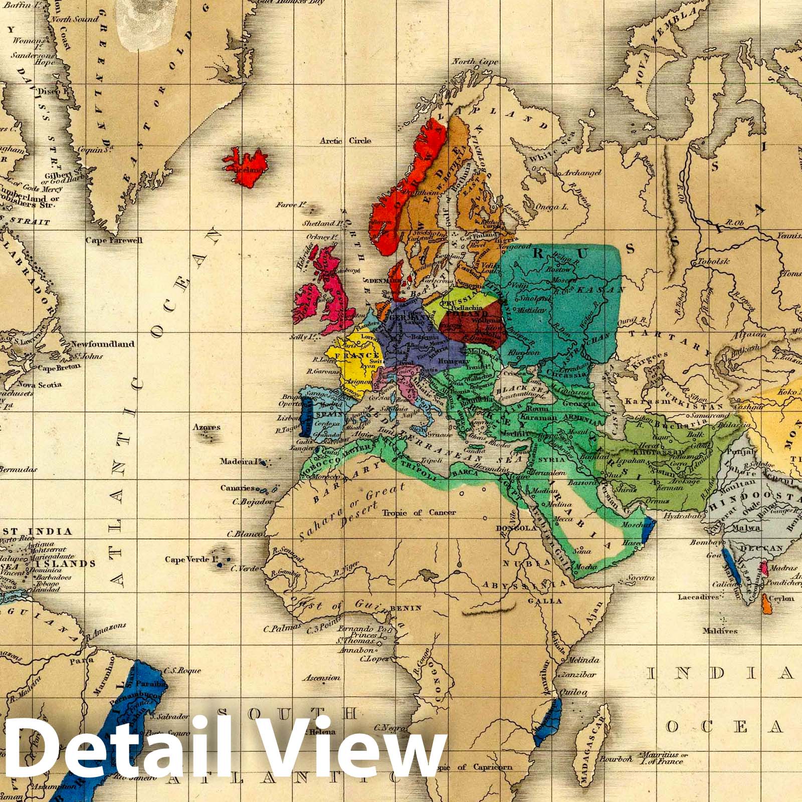 World at the Restoration of the Stuarts (A.D. 1660) - 1830 Historical Map Print