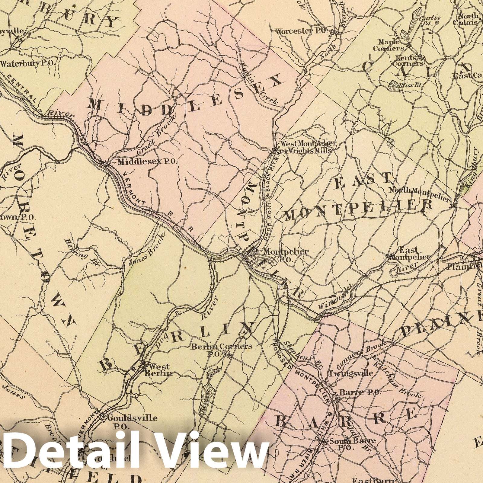 Washington County, Vermont 1876 Historical Map Print