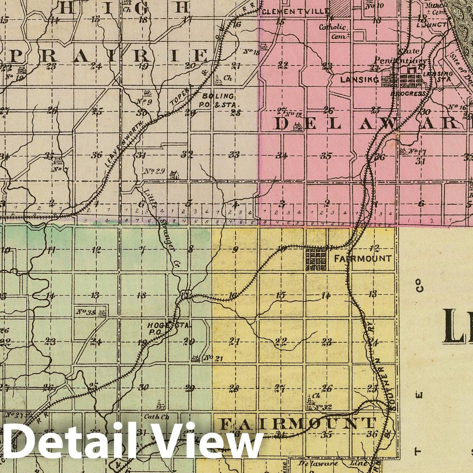 Leavenworth County, Kansas - Military Map, 1887 - Historical Map Print