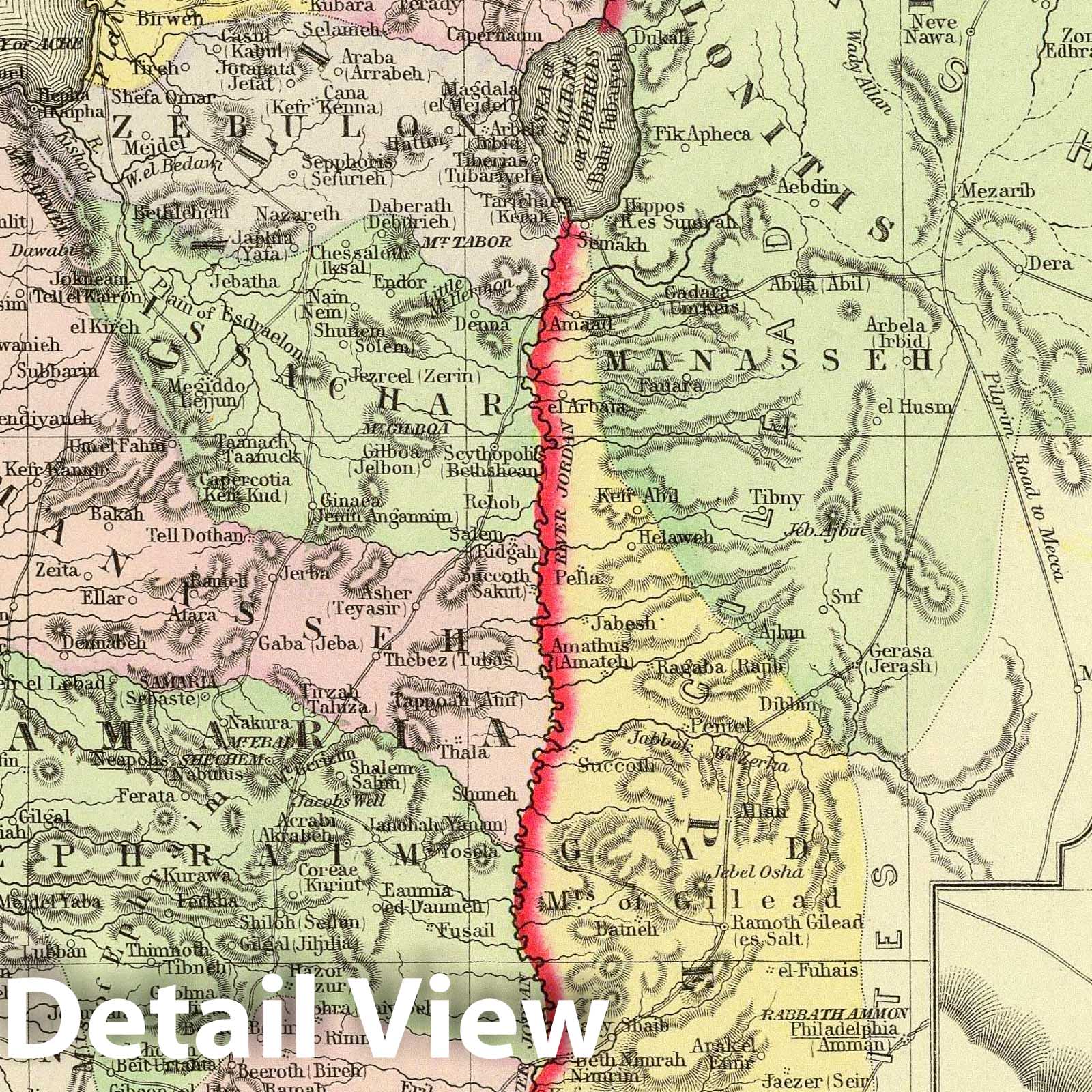 Palestine and Jerusalem - Road Map, 1890 - Historical Map Print