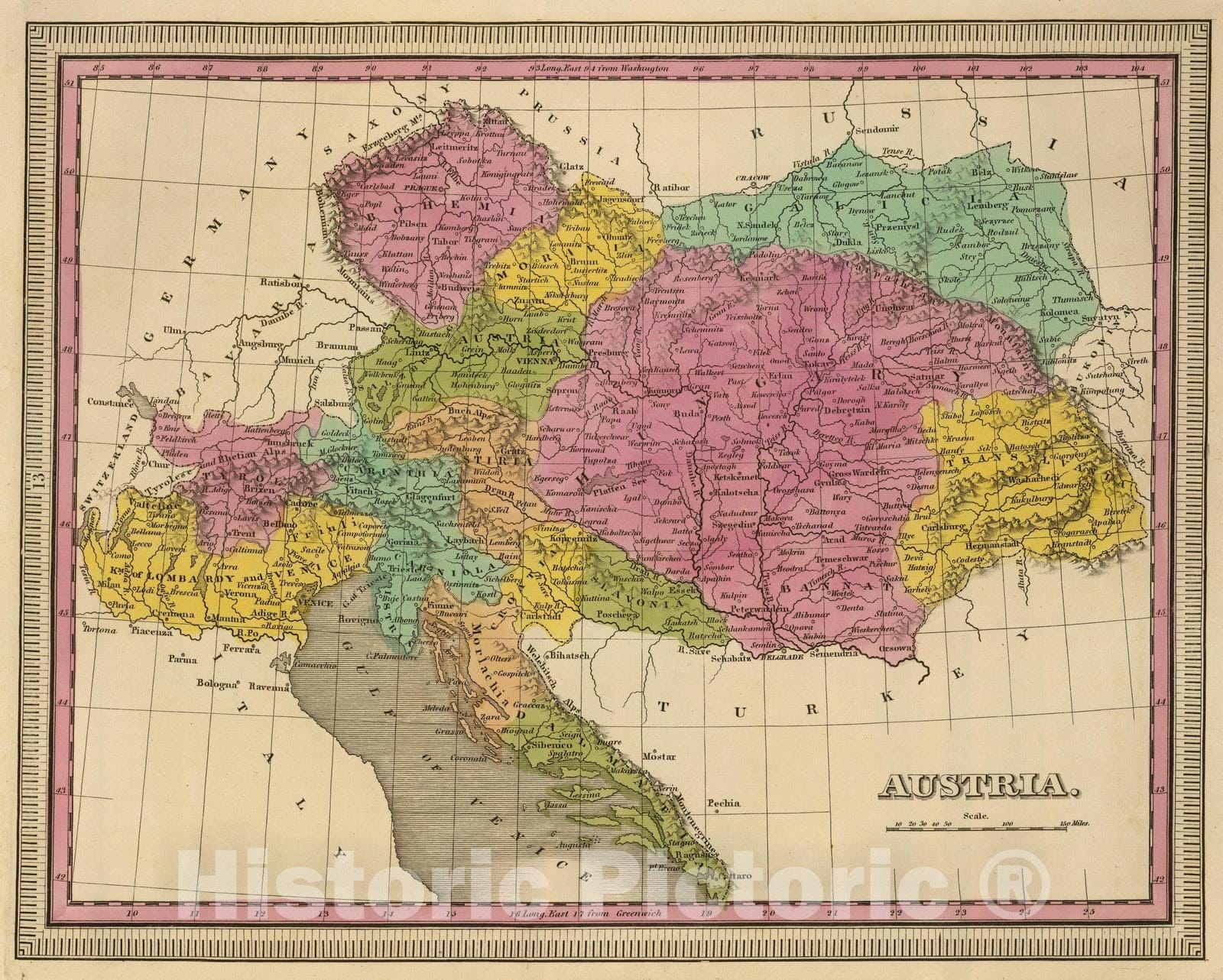 Historic Map : 1845 Austria : Vintage Wall Art