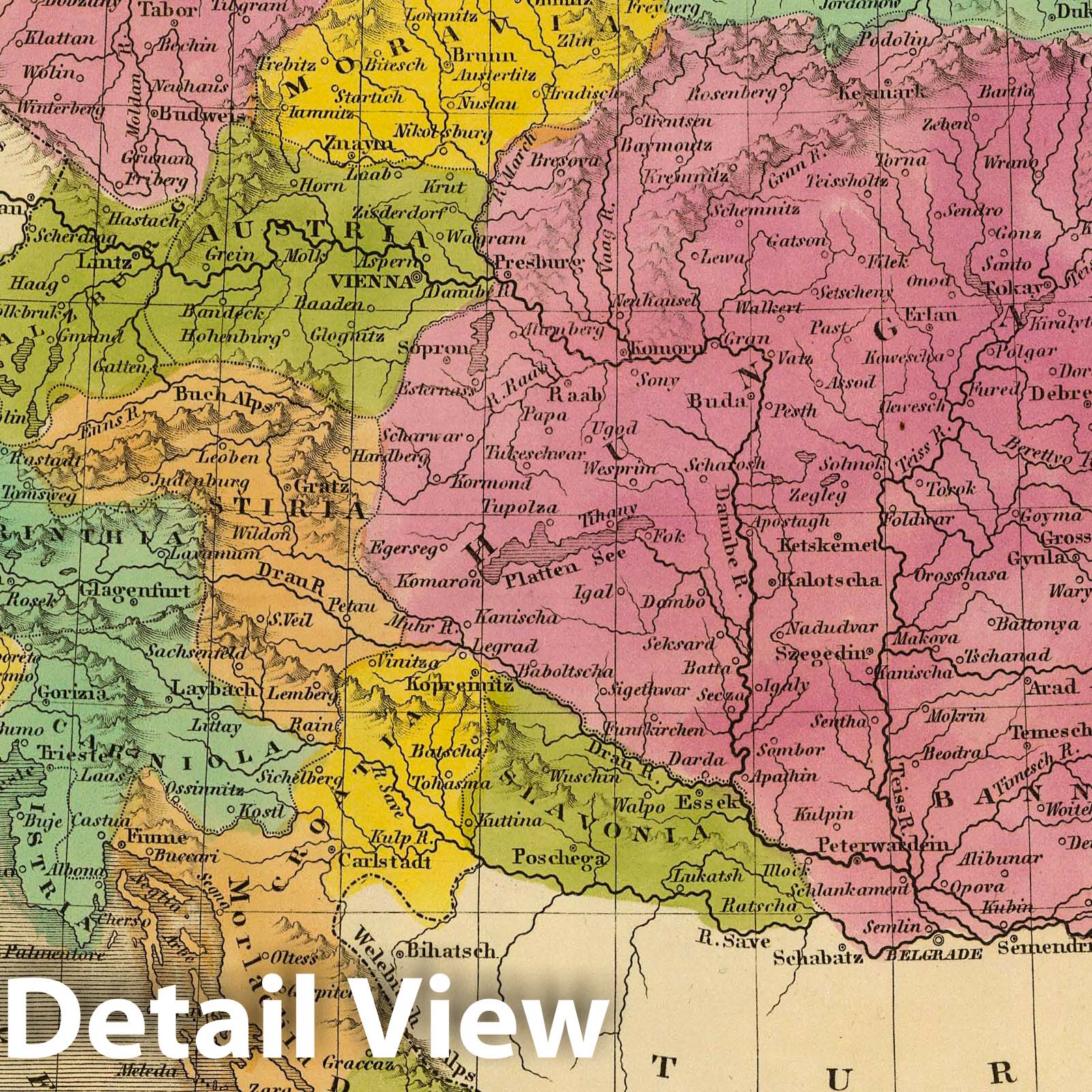 Austria, 1845 - Historical Map Print