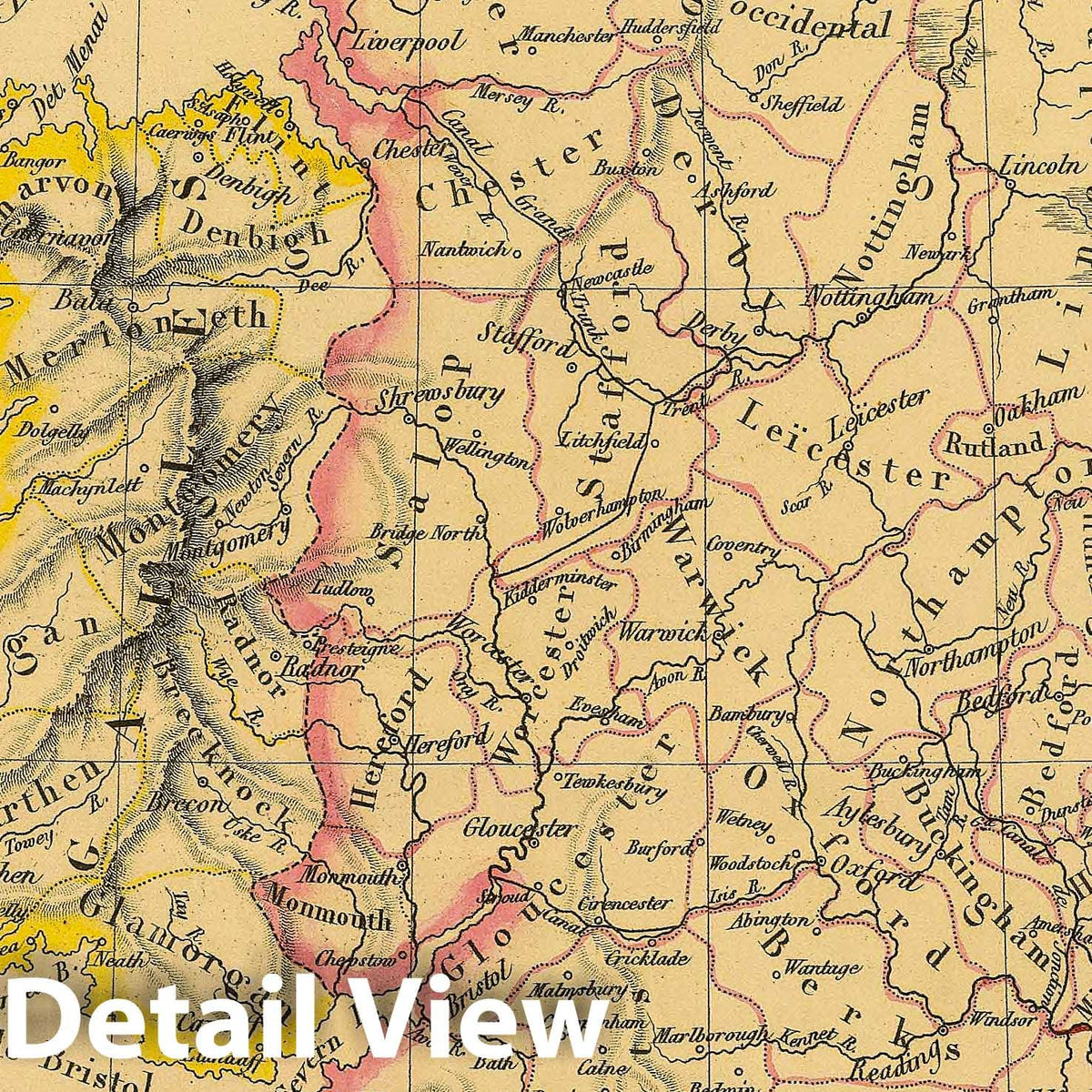 England - River Map, 1837 - Hand-Colored Engraved Atlas Plate