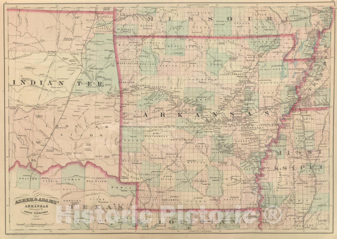 Historic Map : Commercial Reference Book - 1875 Arkansas and portion of Indian Territory. - Vintage Wall Art