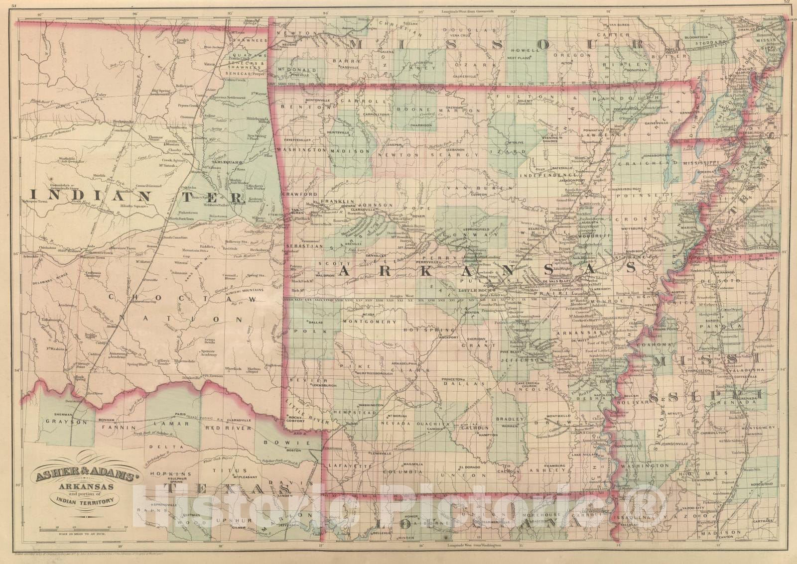 Historic Map : Commercial Reference Book - 1875 Arkansas and portion of Indian Territory. - Vintage Wall Art