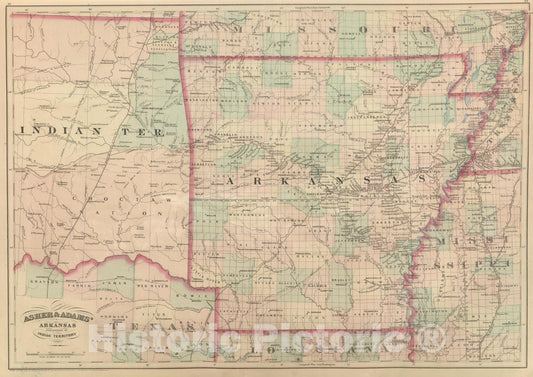 Historic Map : Commercial Reference Book - 1875 Arkansas and portion of Indian Territory. - Vintage Wall Art