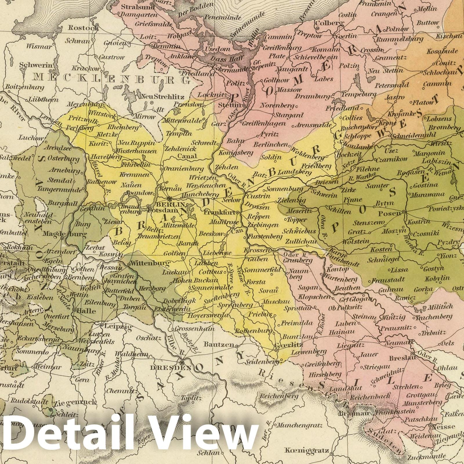 Prussia, Germany 1845 Historical Map Print - Hand-Colored Engraving