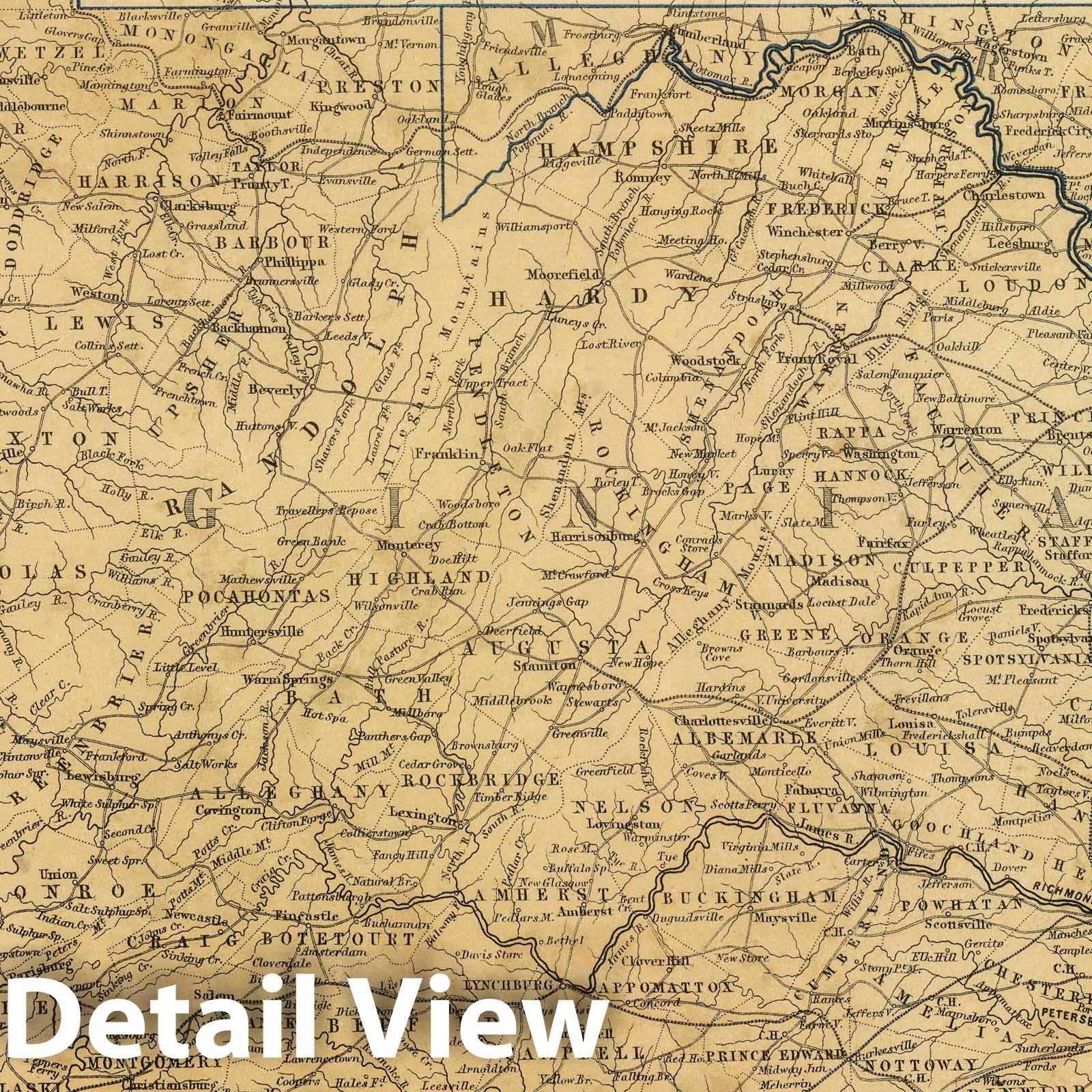 Virginia, Maryland, and Delaware 1856 Historical Map Print