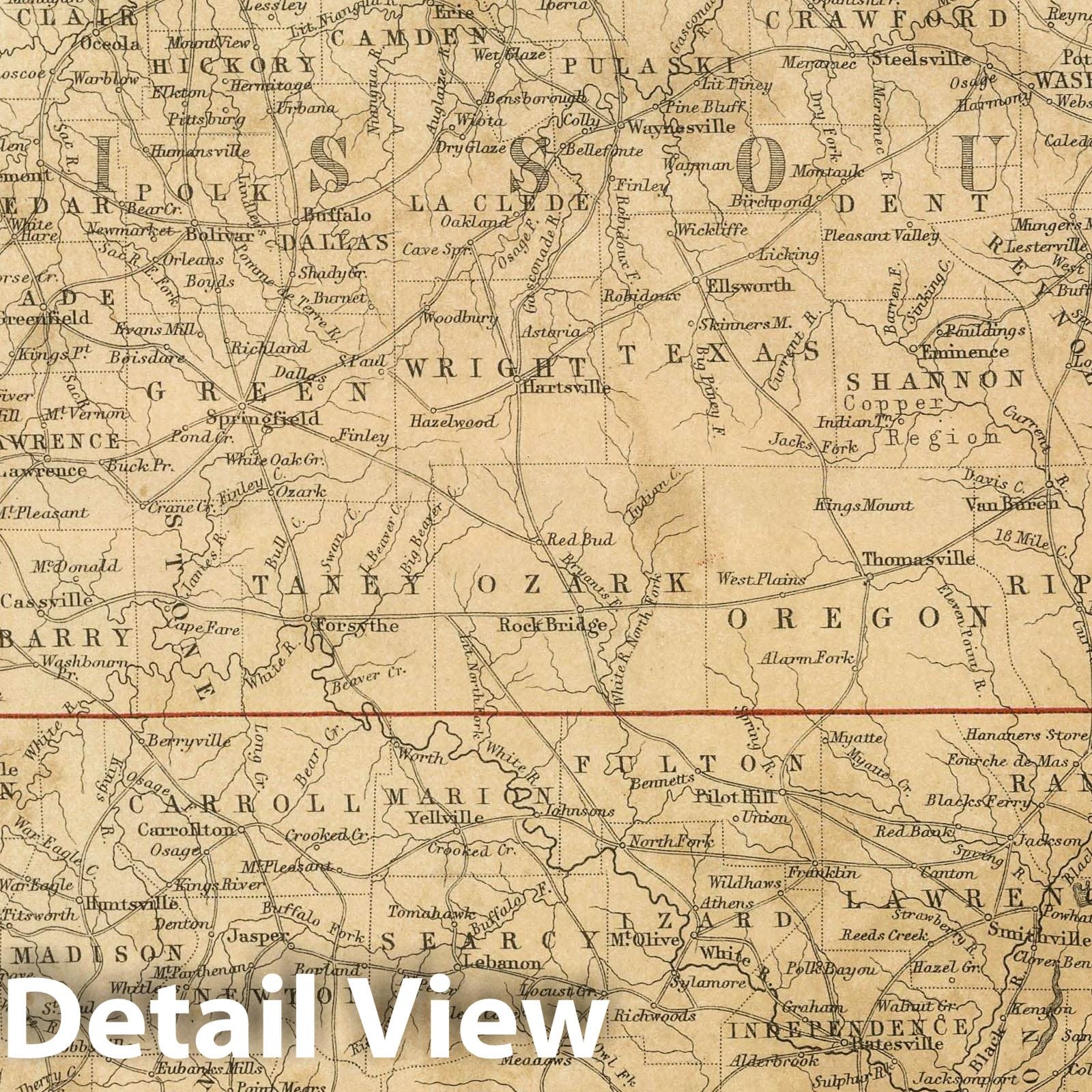 Missouri and Arkansas, 1856 - Historical Map Print