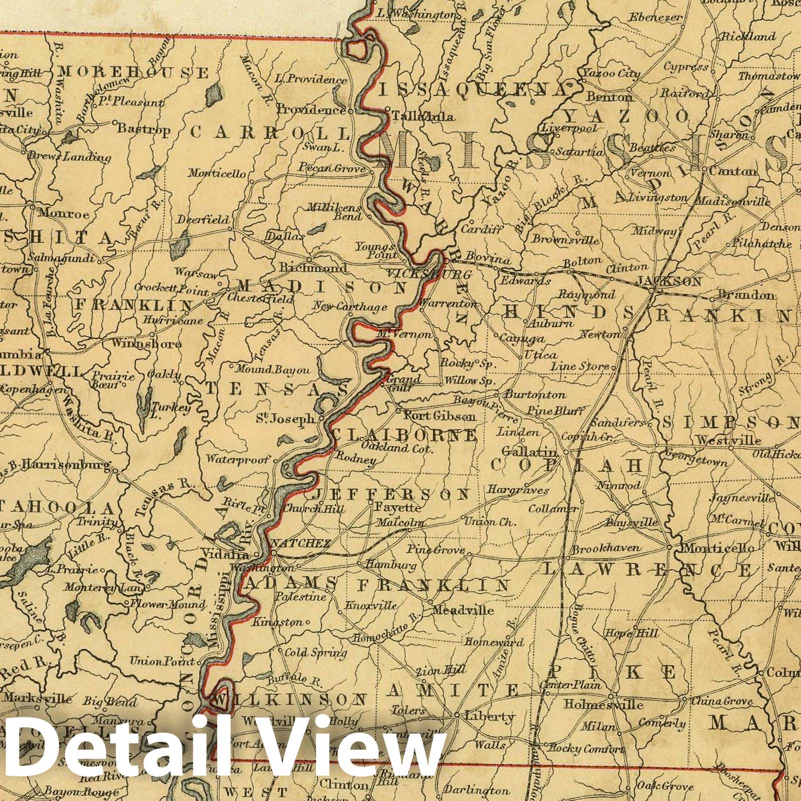 Mississippi and Louisiana, 1856 - Historical Map Print